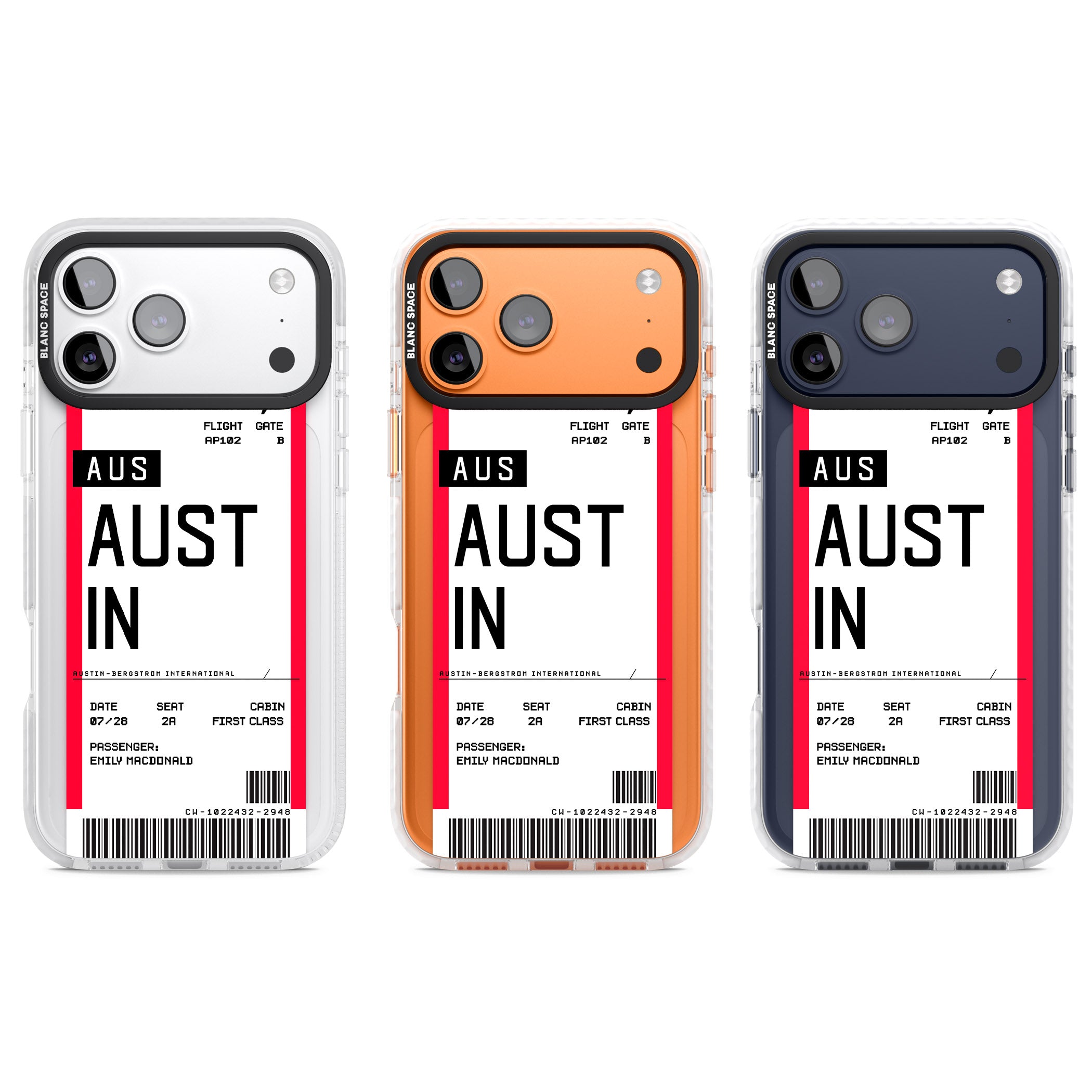 Personalised Austin Boarding Pass iPhone 17 Pro Impact Clear Phone Case APT Impact Protection