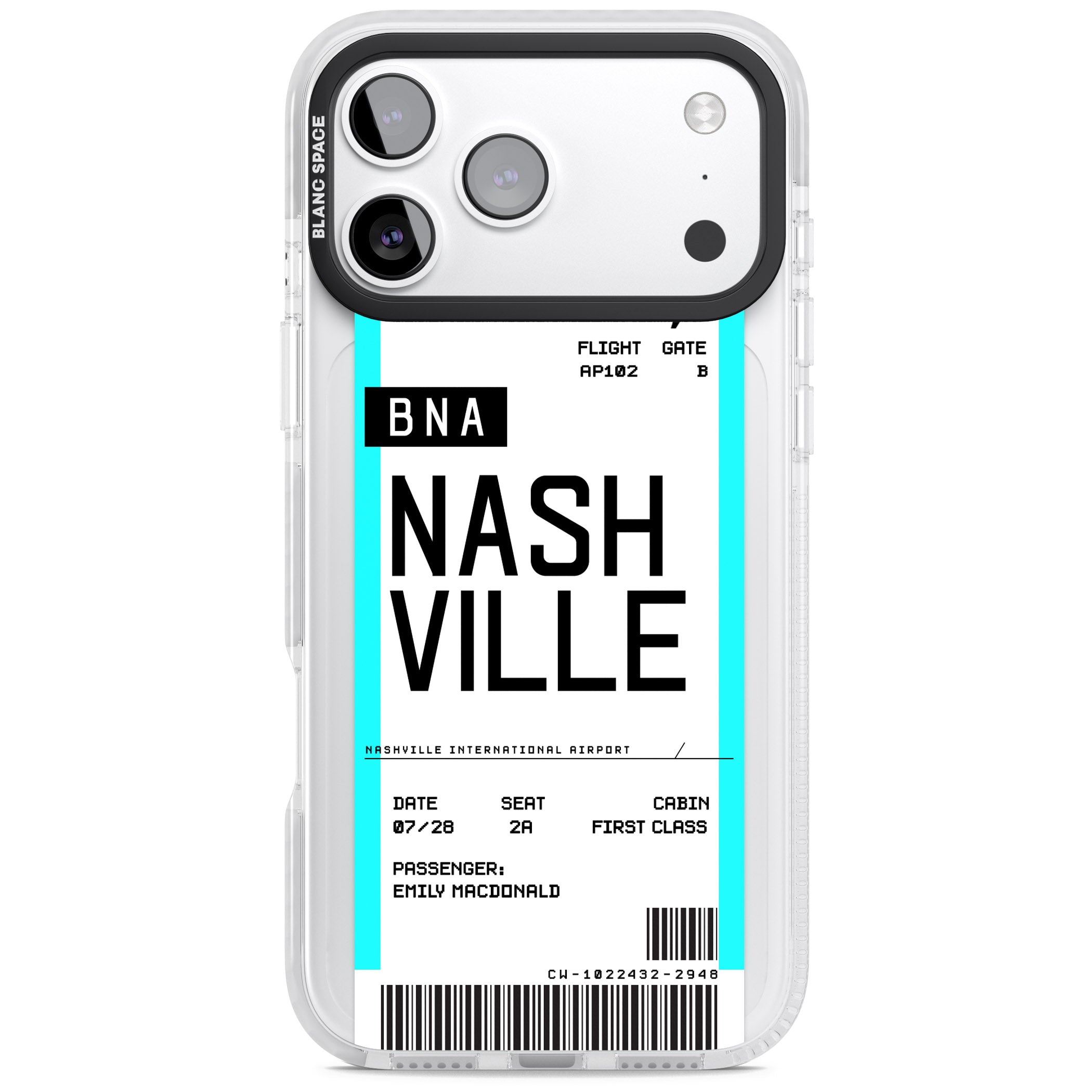 Personalised Nashville Boarding Pass iPhone 17 Pro Impact Clear Phone Case