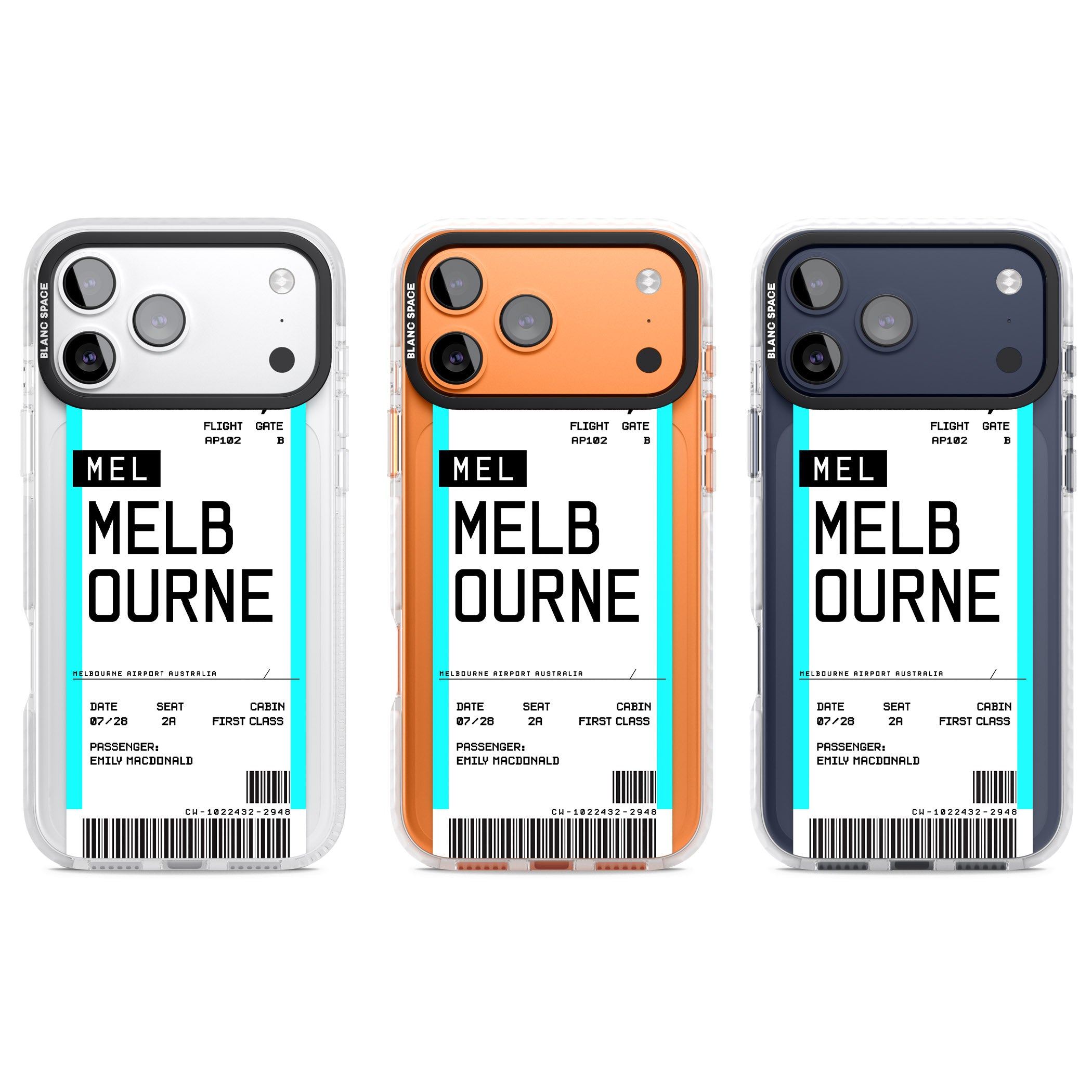 Personalised Melbourne Boarding Pass iPhone 17 Pro Impact Clear Phone Case APT Impact Protection