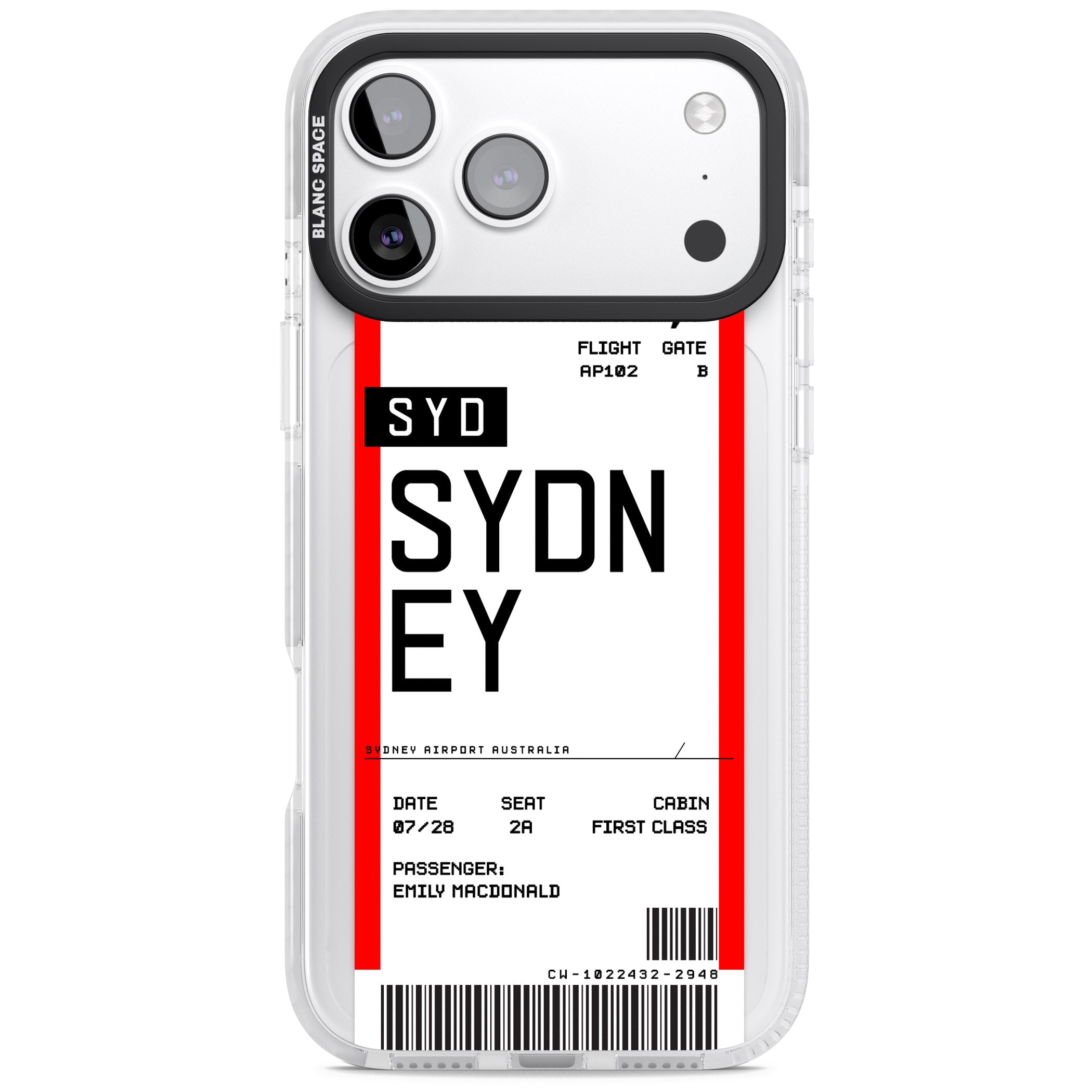 Personalised Sydney Boarding Pass iPhone 17 Pro Impact Clear Phone Case
