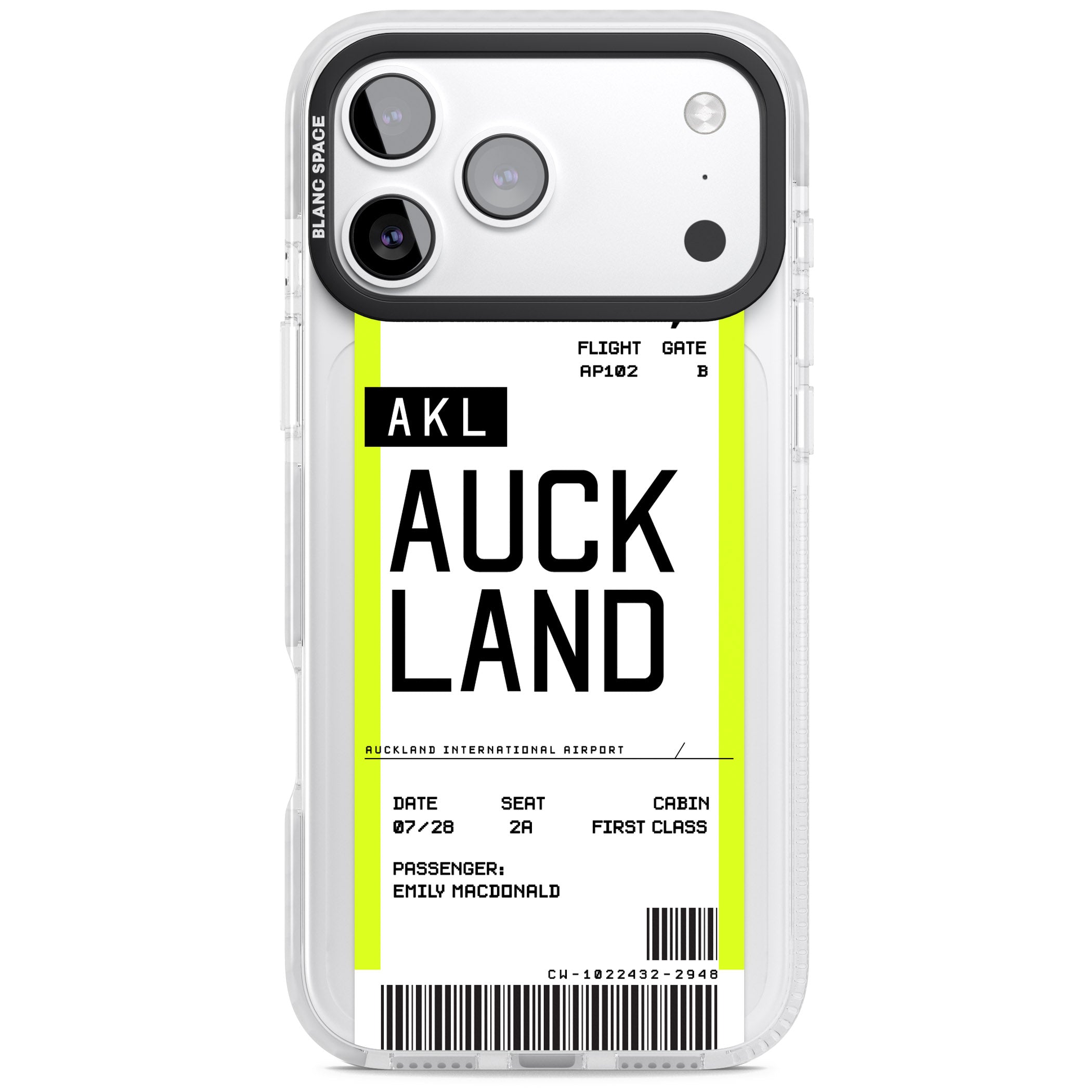 Personalised Auckland Boarding Pass iPhone 17 Pro Impact Clear Phone Case