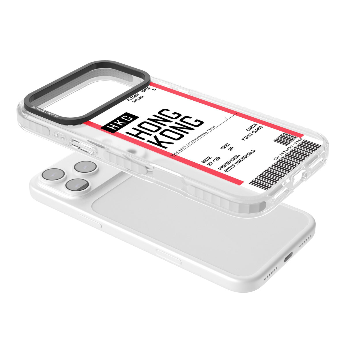 Personalised Hong Kong Boarding Pass iPhone 17 Pro Max Impact Clear Phone Case angled