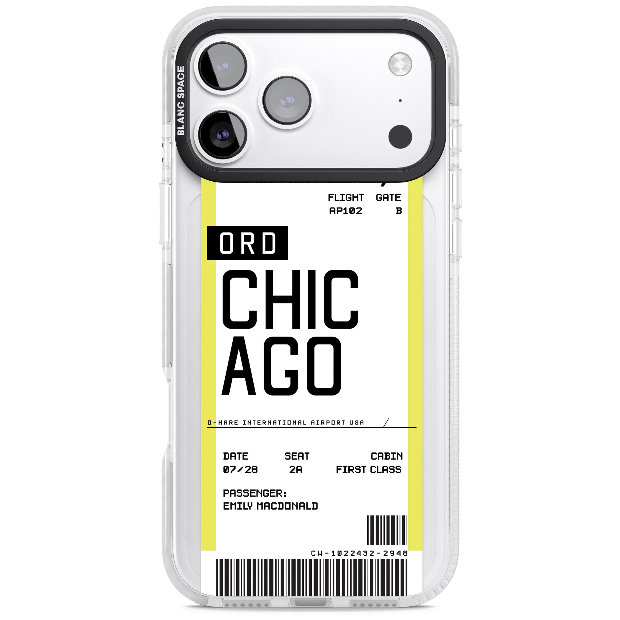 Personalised Chicago Boarding Pass iPhone 17 Pro Impact Clear Phone Case