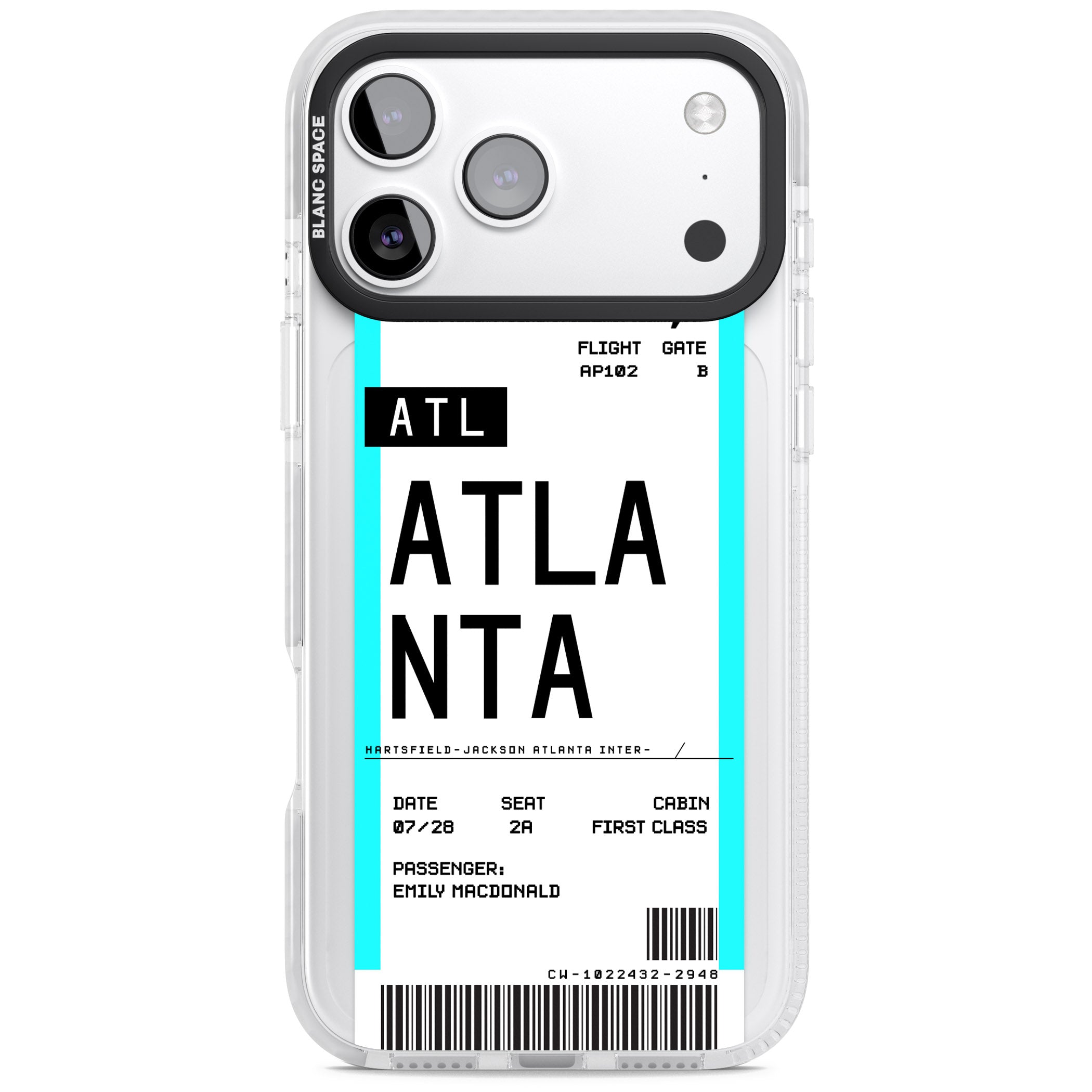 Personalised Atlanta Boarding Pass iPhone 17 Pro Impact Clear Phone Case