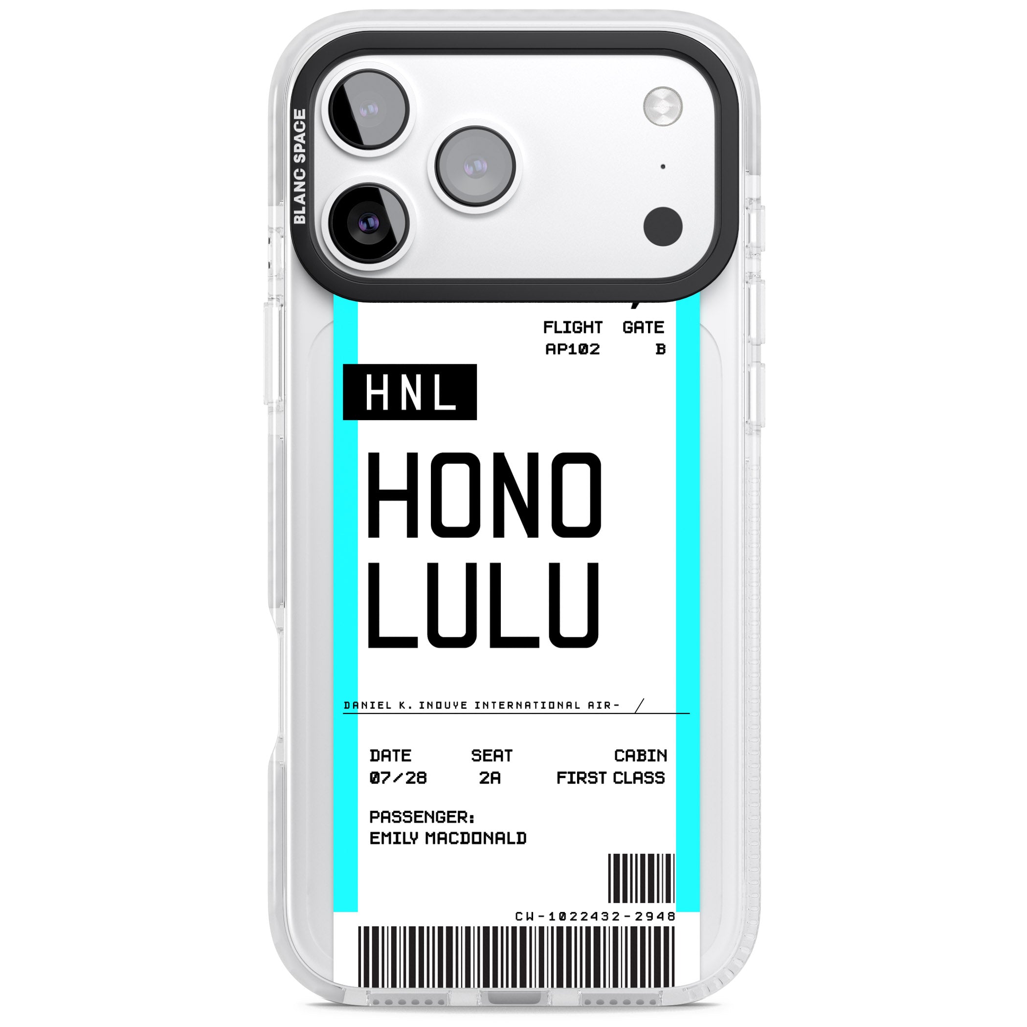 Personalised Honolulu Boarding Pass iPhone 17 Pro Impact Clear Phone Case