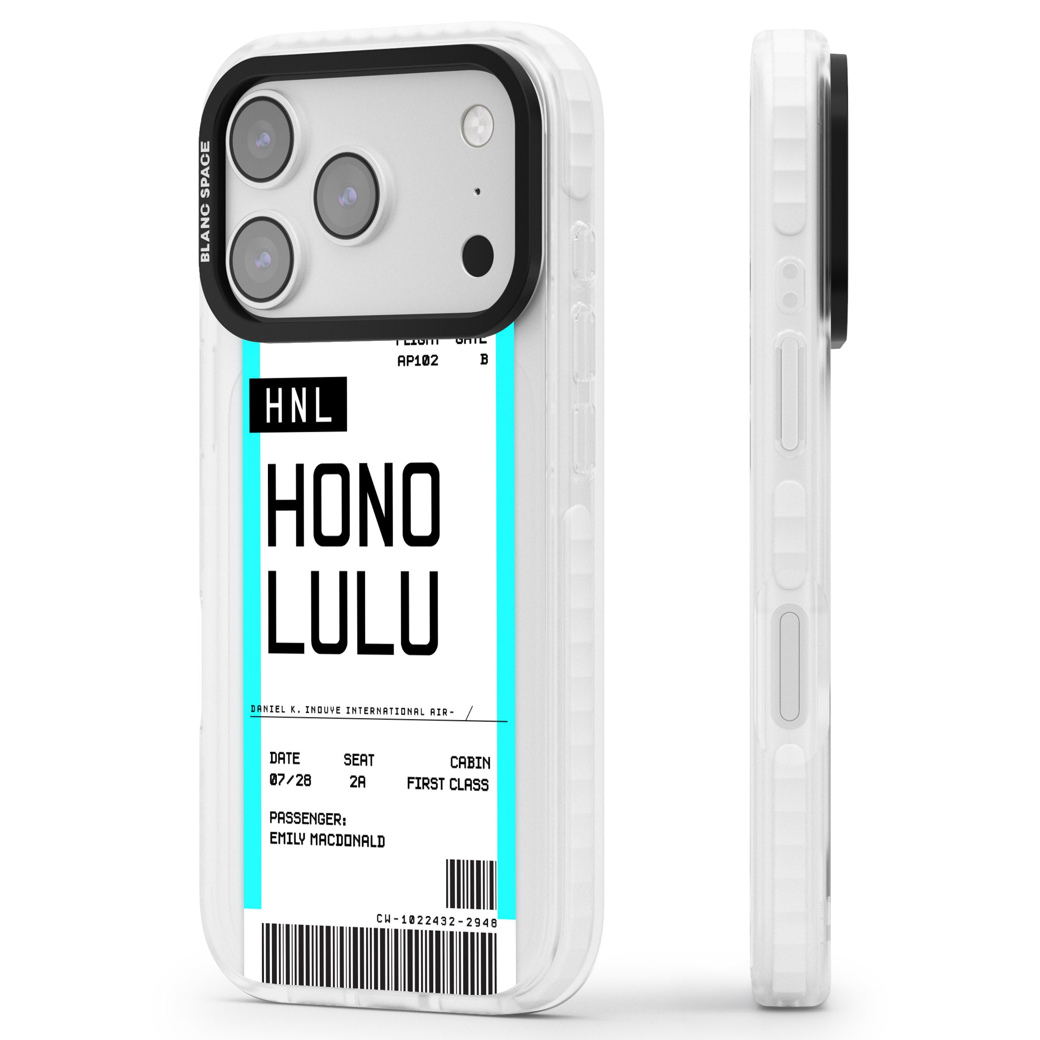 Personalised Honolulu Boarding Pass iPhone 17 Pro Impact Clear Phone Case Side Profile