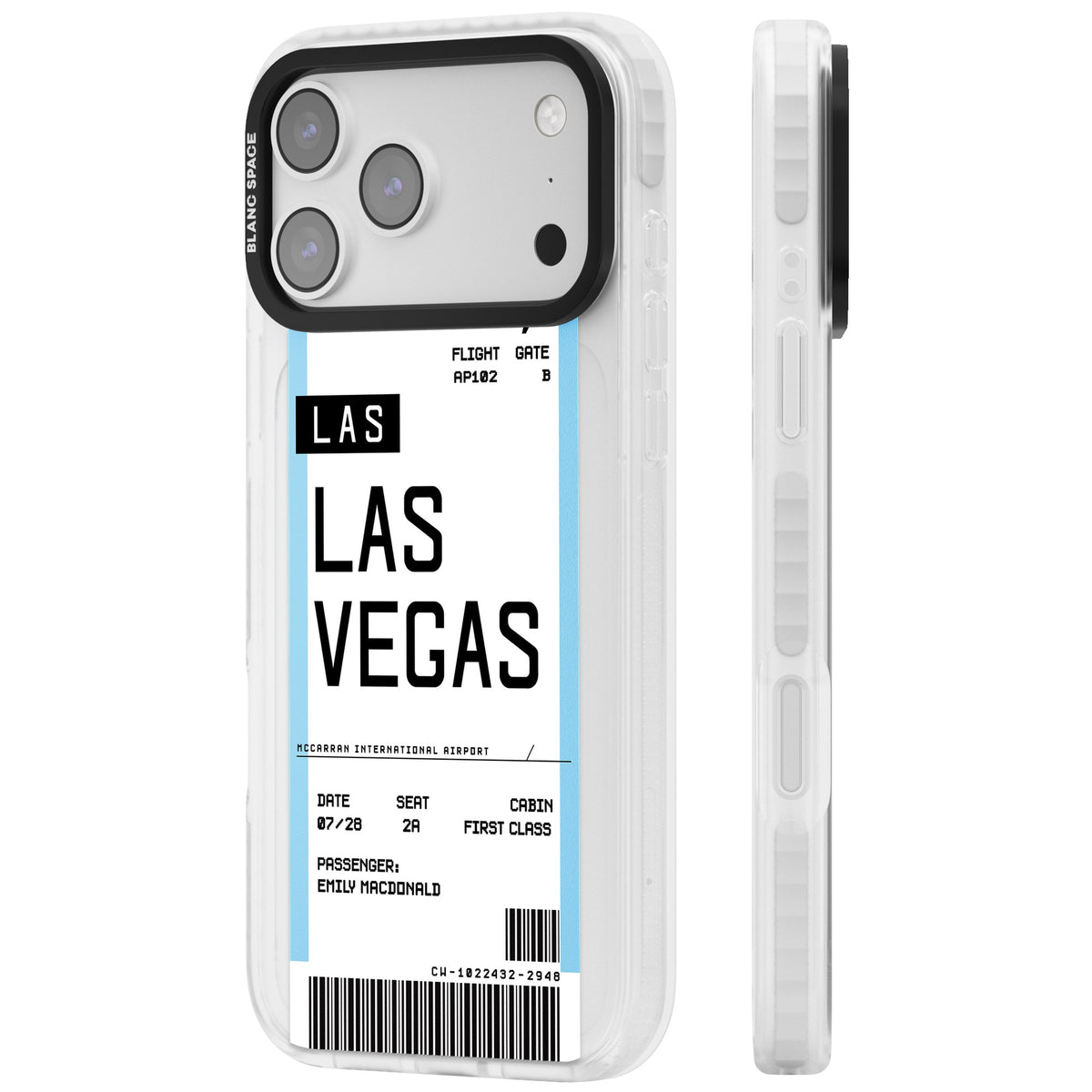 Personalised Las Vegas Boarding Pass iPhone 17 Pro Max Impact Clear Phone Case side