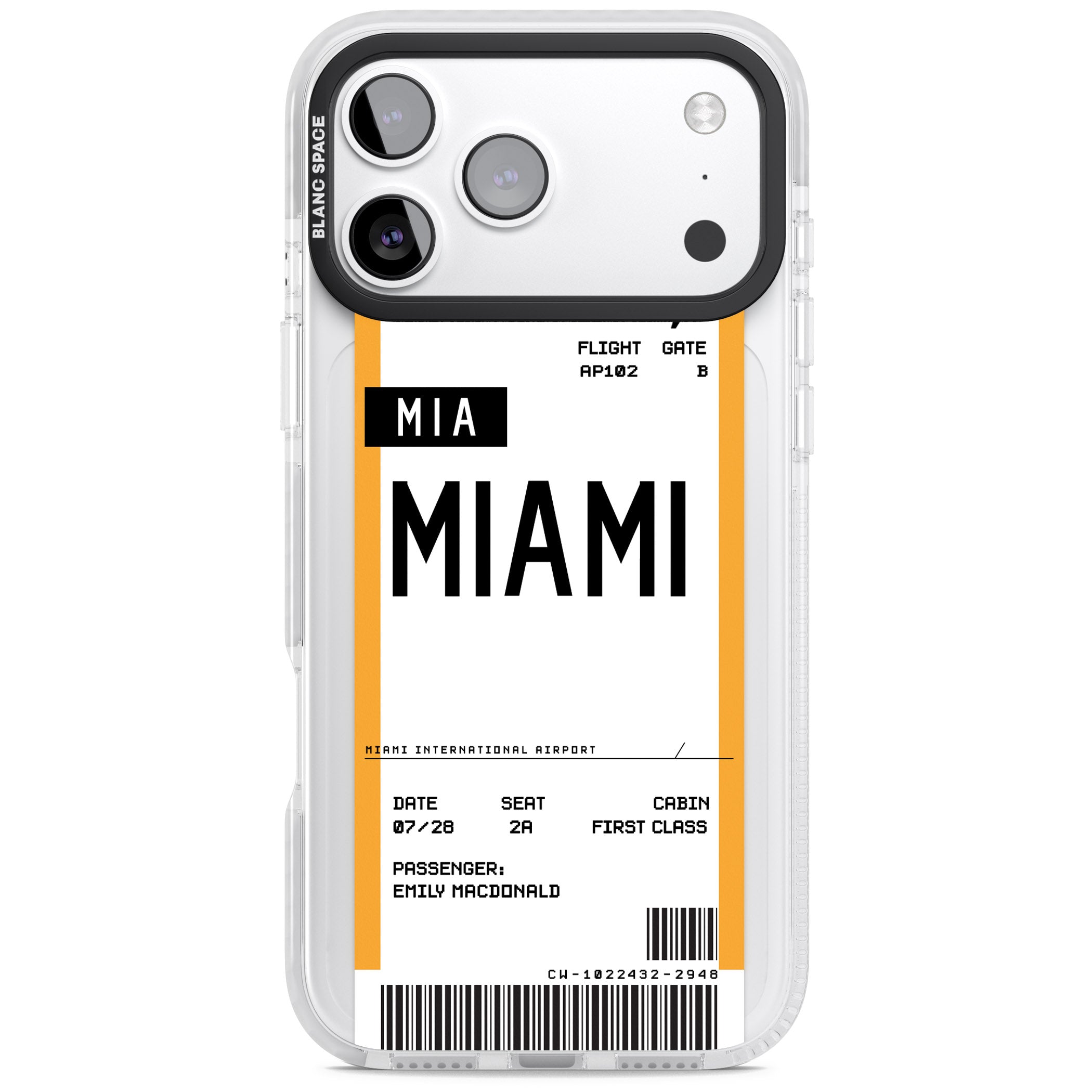 Personalised Miami Boarding Pass iPhone 17 Pro Impact Clear Phone Case