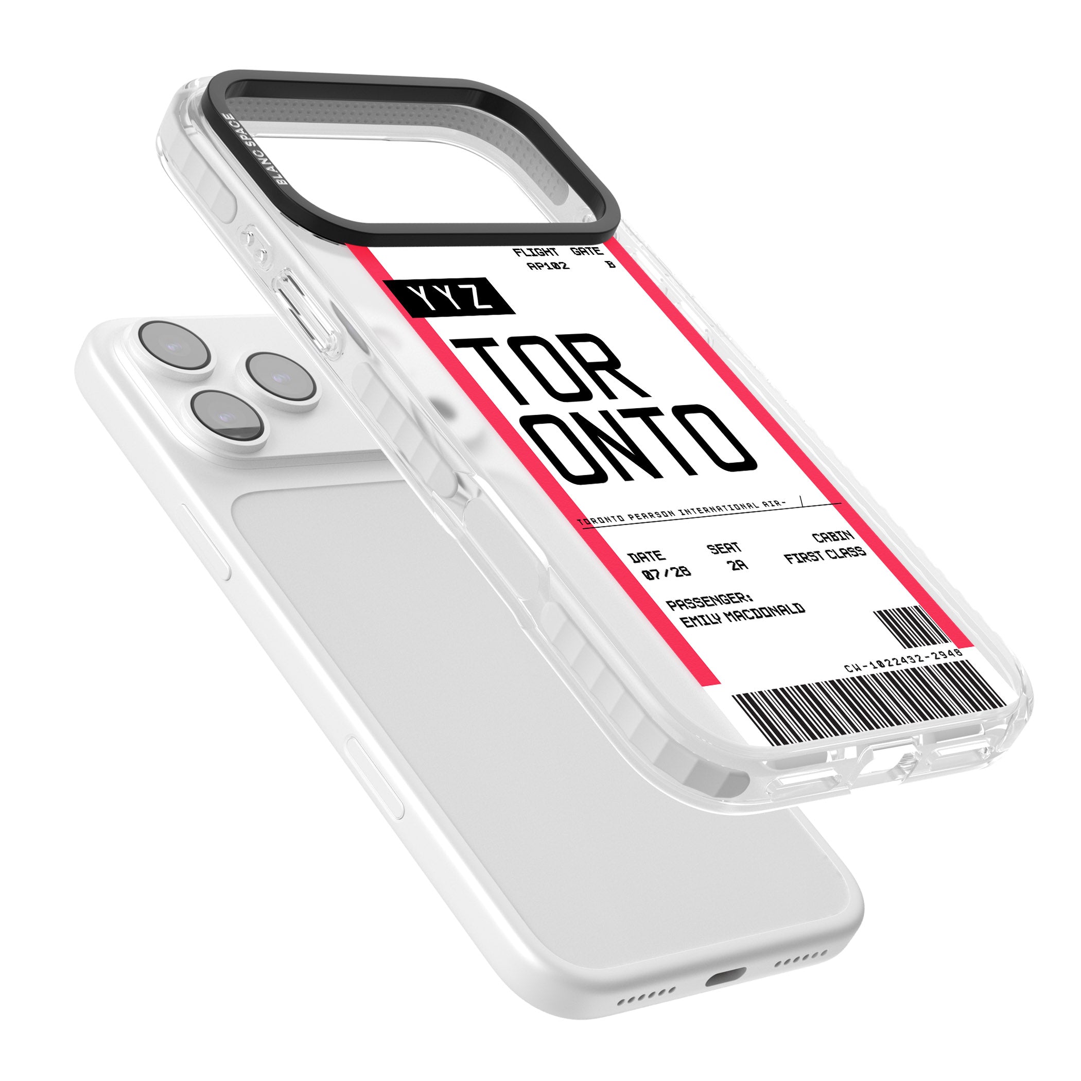 Personalised Toronto Boarding Pass iPhone 17 Pro Impact Clear Phone Case Colours