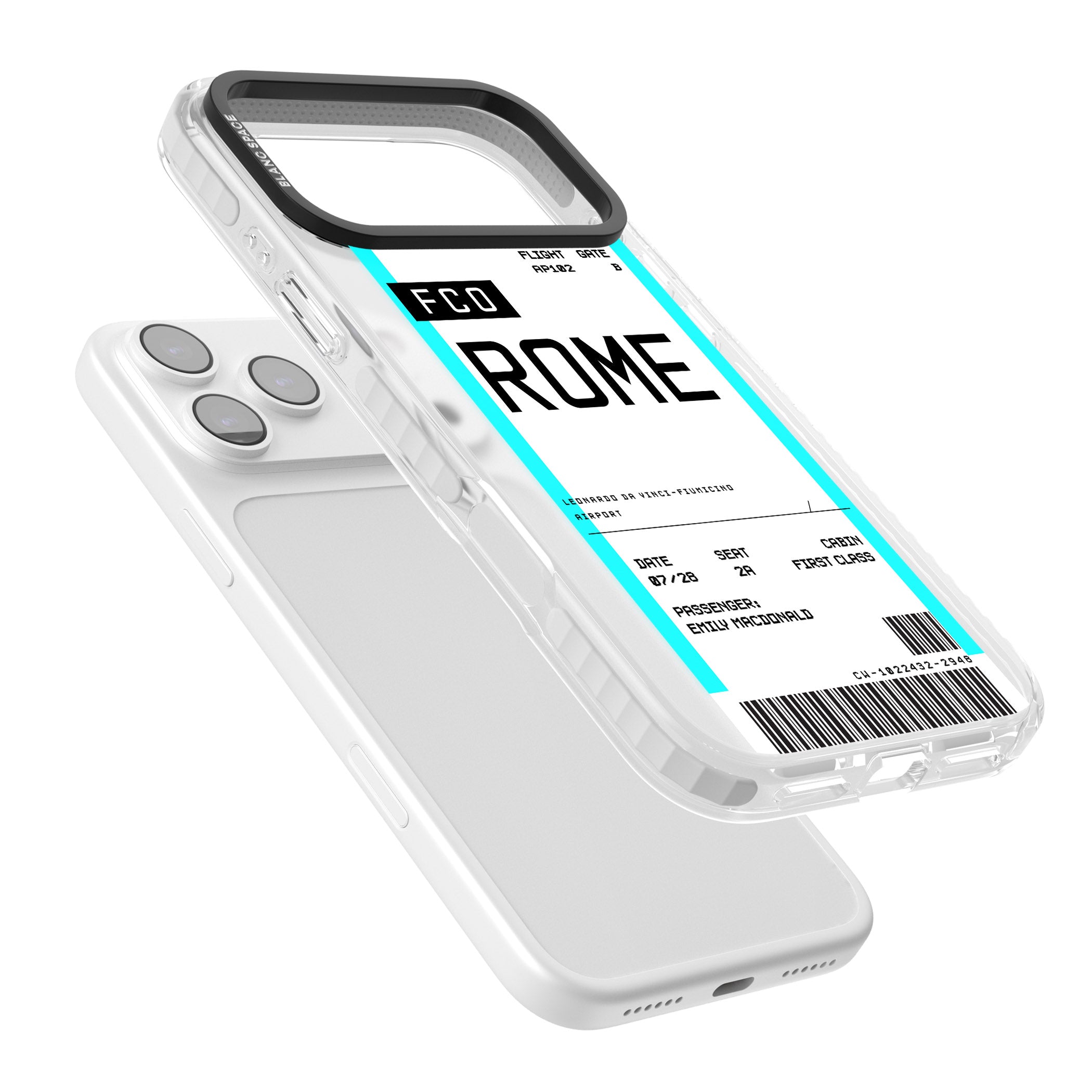 Personalised Rome Boarding Pass iPhone 17 Pro Impact Clear Phone Case Colours