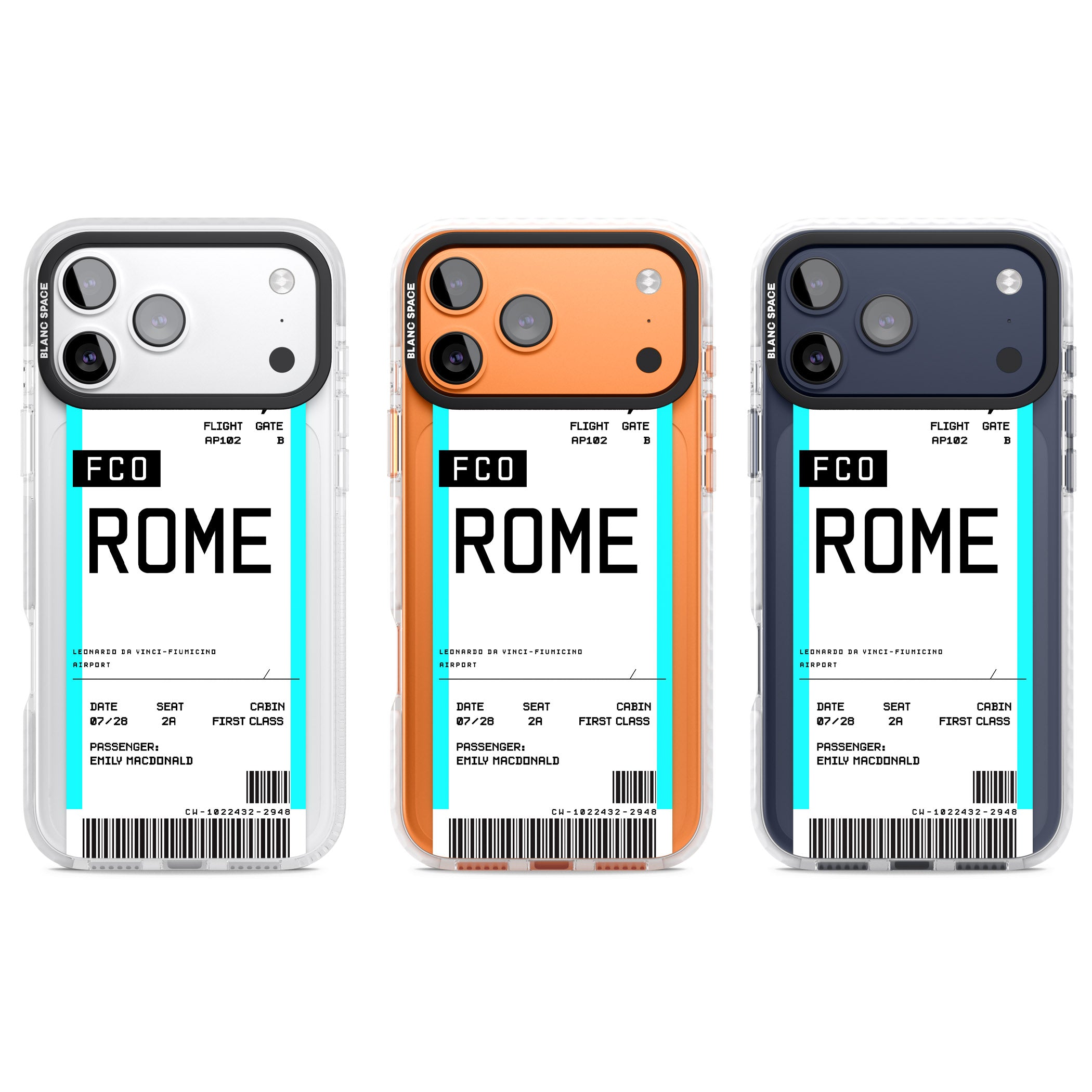 Personalised Rome Boarding Pass iPhone 17 Pro Impact Clear Phone Case APT Impact Protection