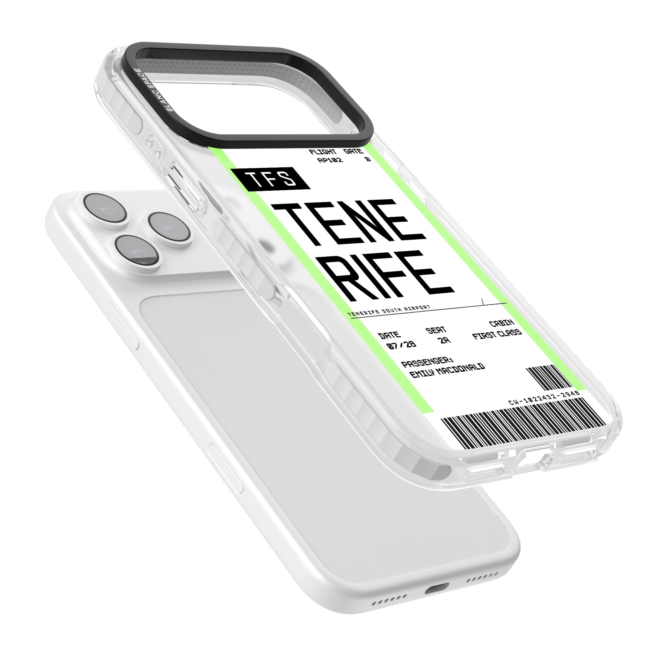 Personalised Tenerife Boarding Pass iPhone 17 Pro Impact Clear Phone Case Colours