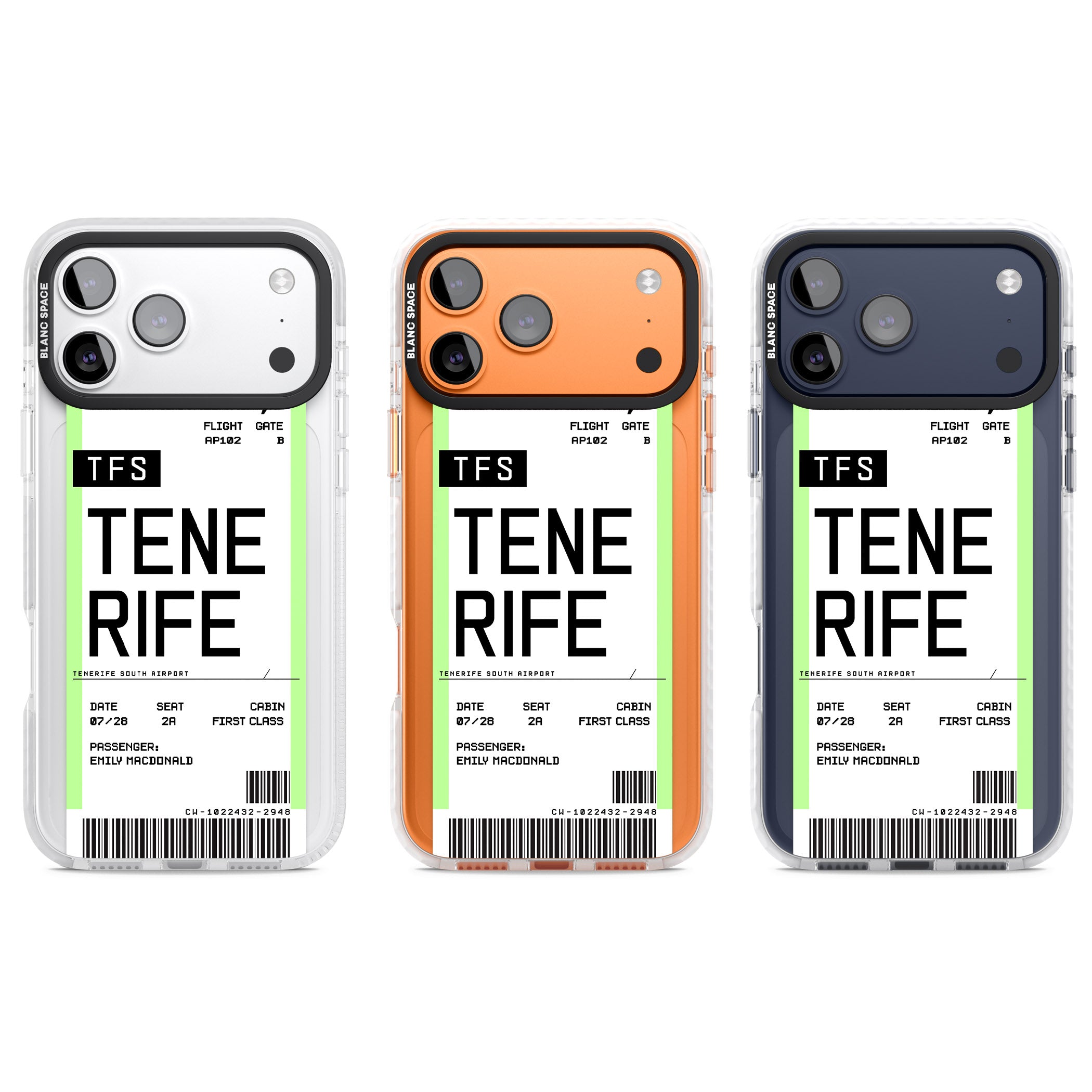 Personalised Tenerife Boarding Pass iPhone 17 Pro Impact Clear Phone Case APT Impact Protection