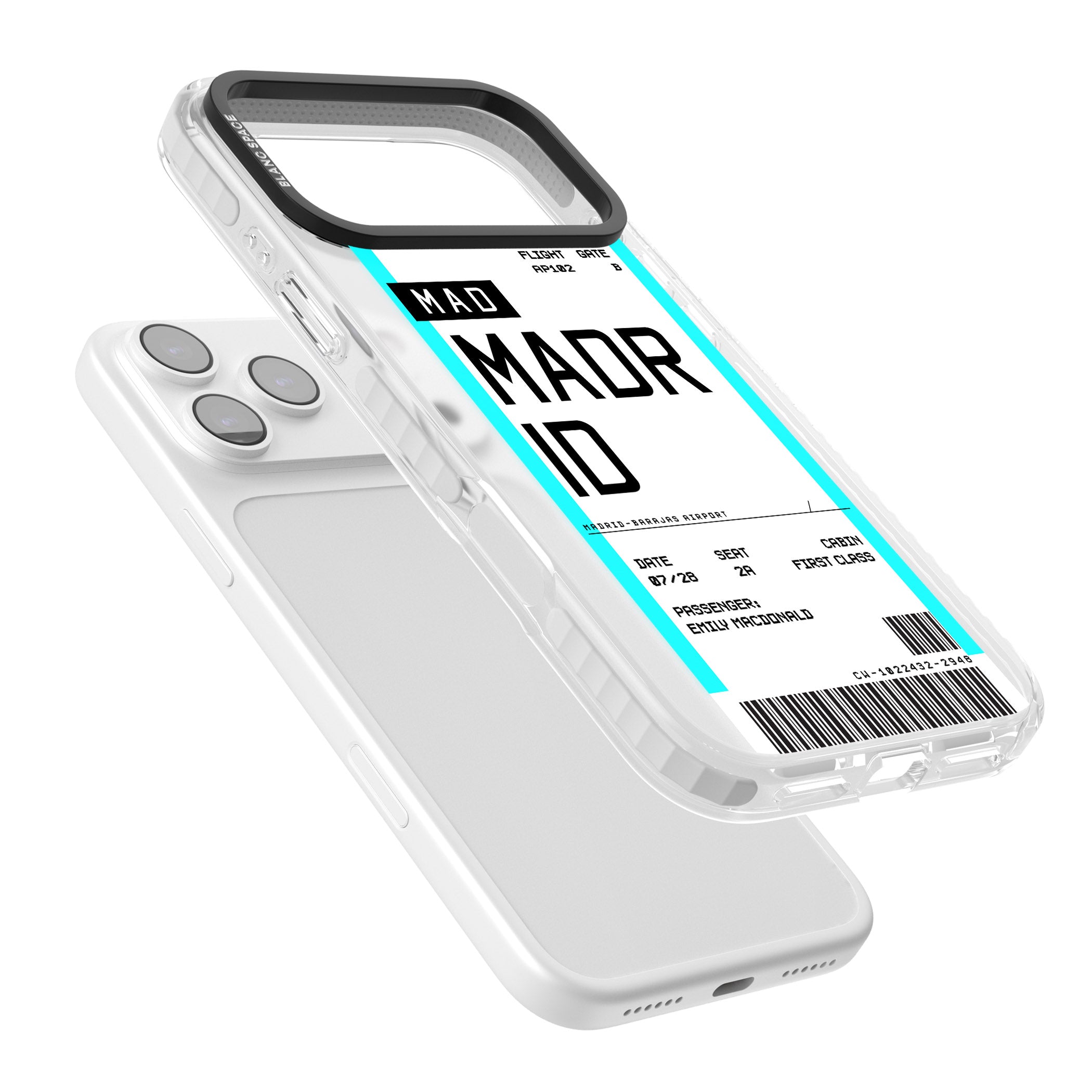 Personalised Madrid Boarding Pass iPhone 17 Pro Impact Clear Phone Case Colours