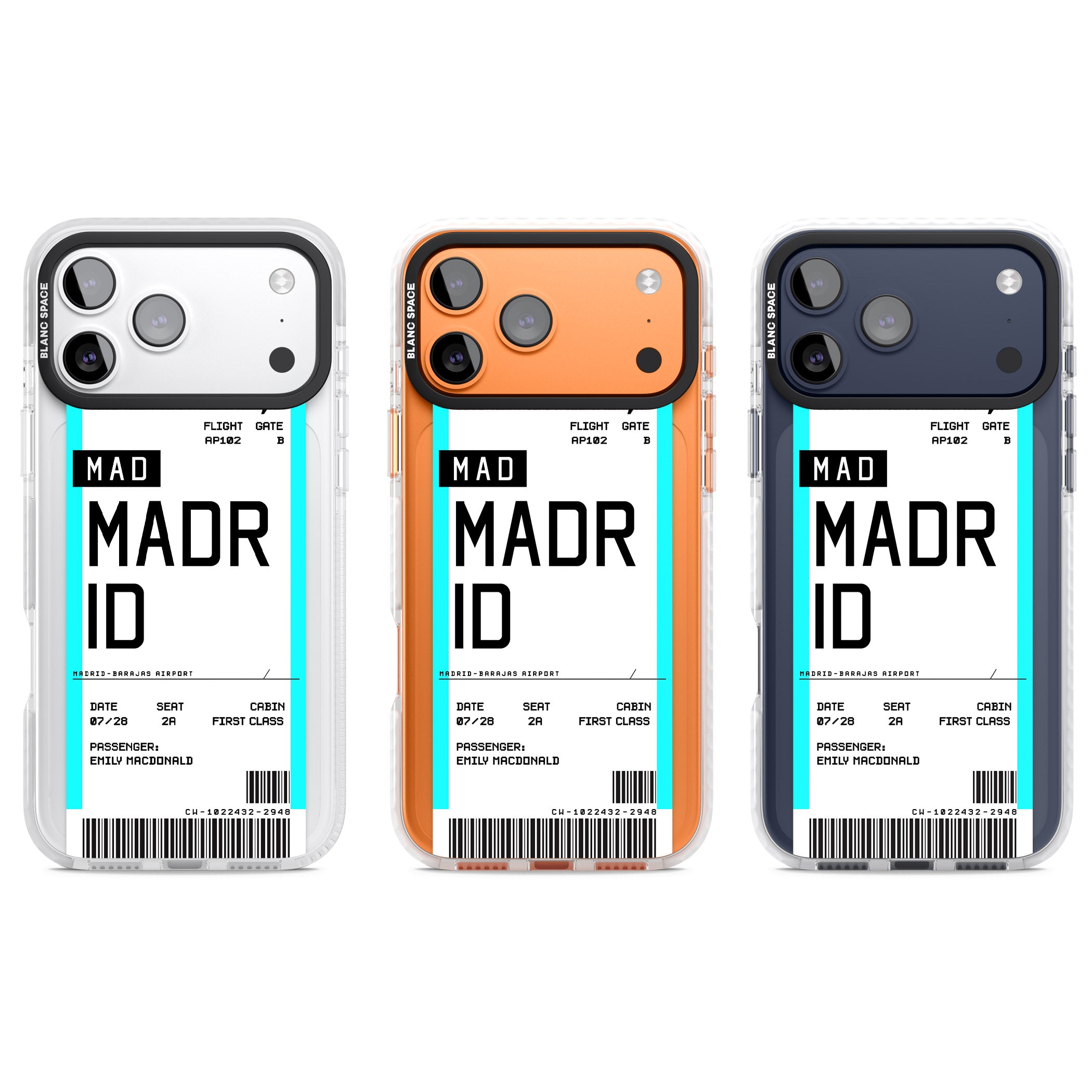 Personalised Madrid Boarding Pass iPhone 17 Pro Impact Clear Phone Case APT Impact Protection