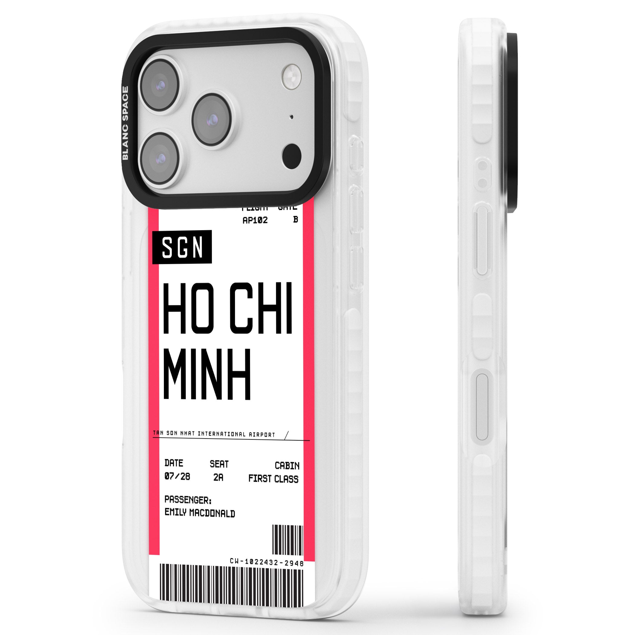 Personalised Ho Chi Minh Boarding Pass iPhone 17 Pro Impact Clear Phone Case Side Profile
