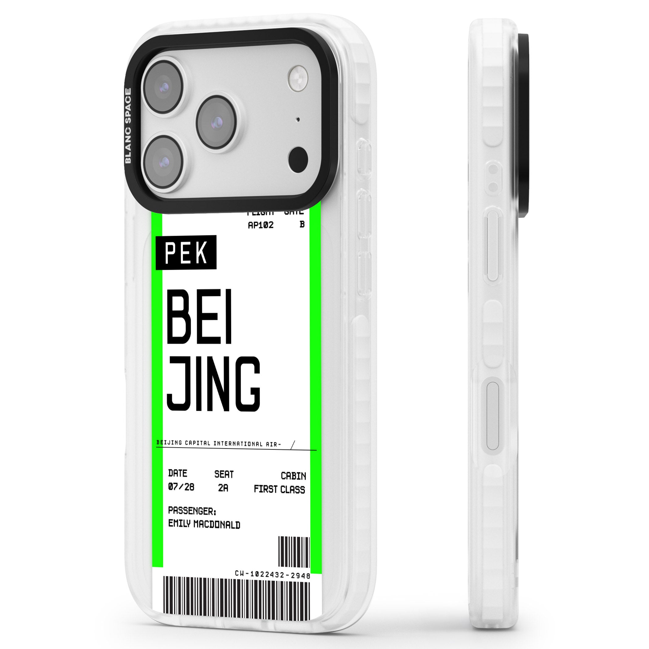 Personalised Beijing Boarding Pass iPhone 17 Pro Impact Clear Phone Case Side Profile