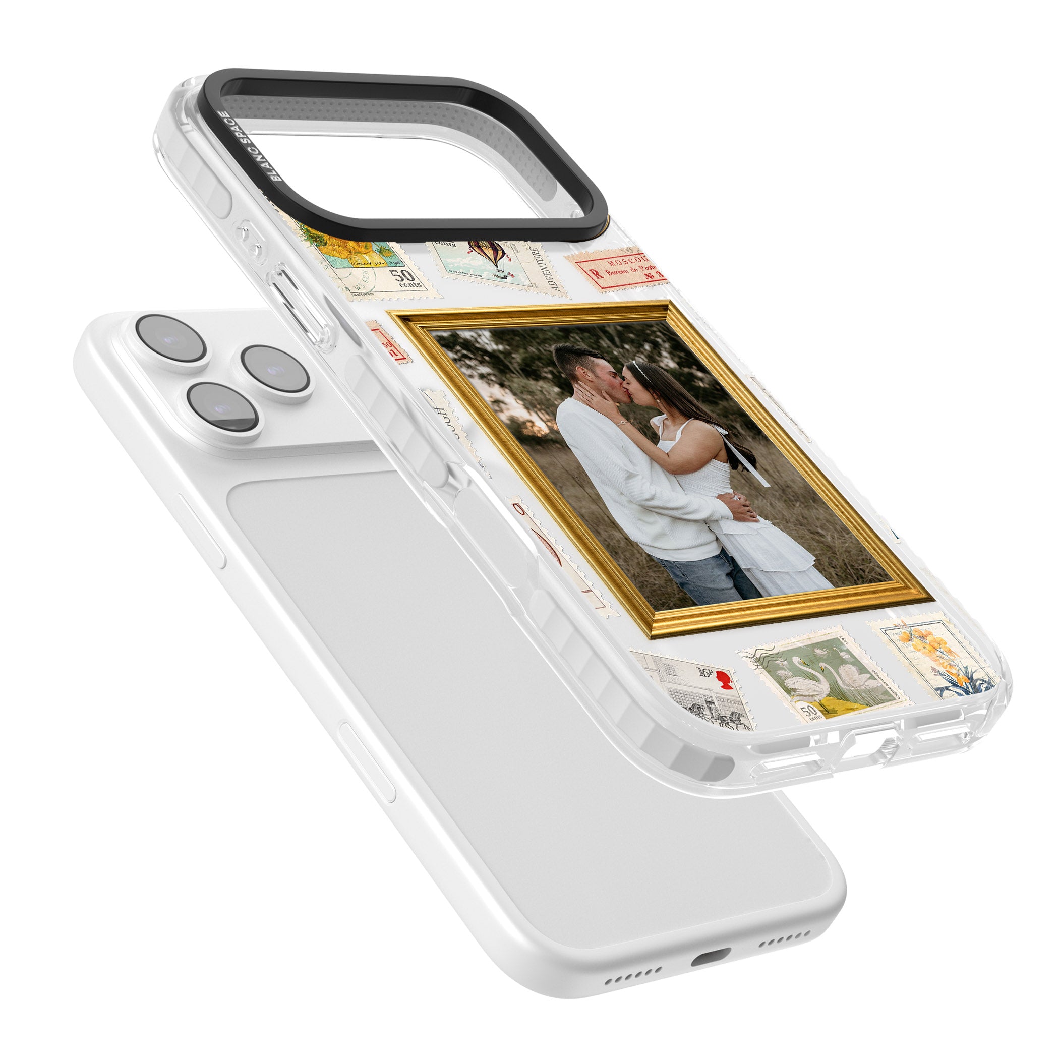 Personalised Vintage Photo Frame Collage iPhone 17 Pro Impact Clear Phone Case Colours