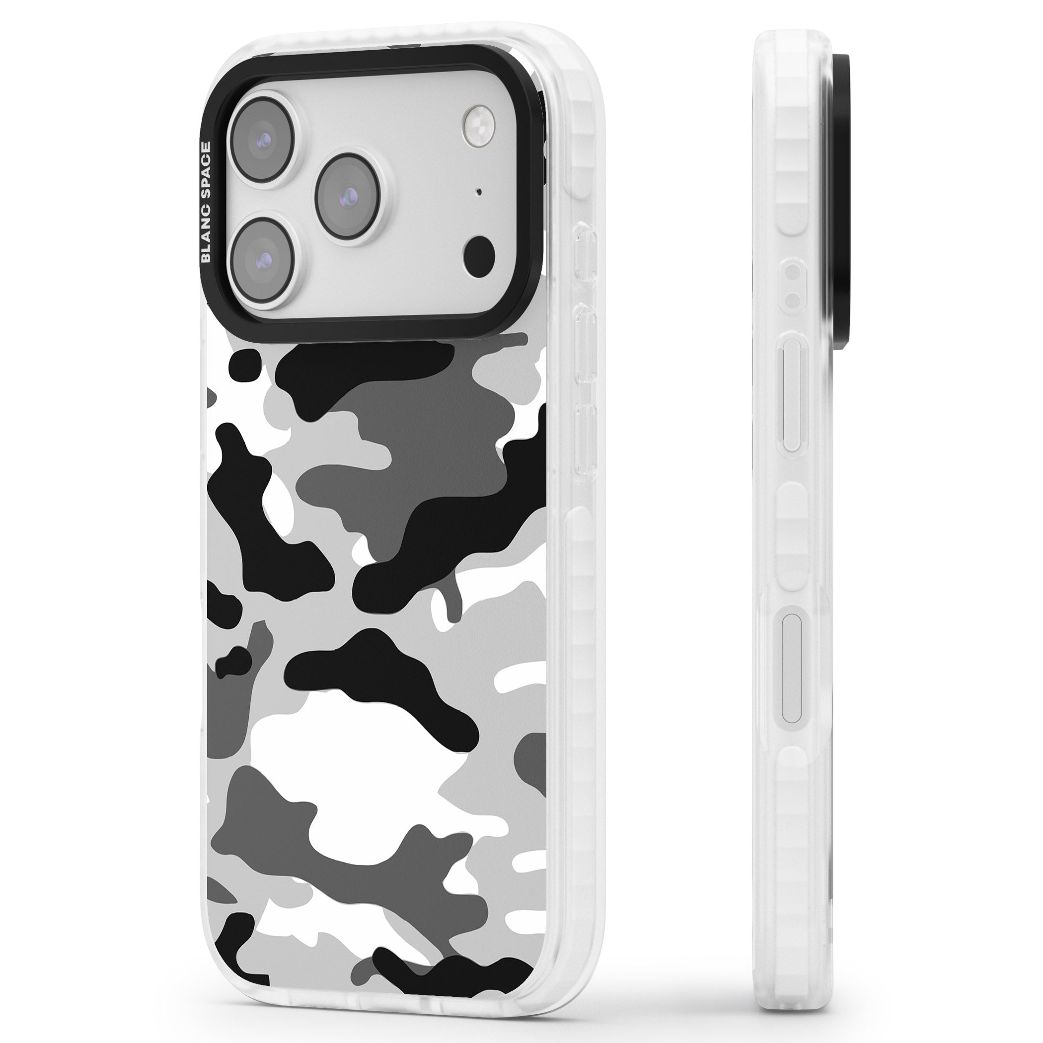Grey Camo iPhone 17 Pro Impact Clear Phone Case Side Profile