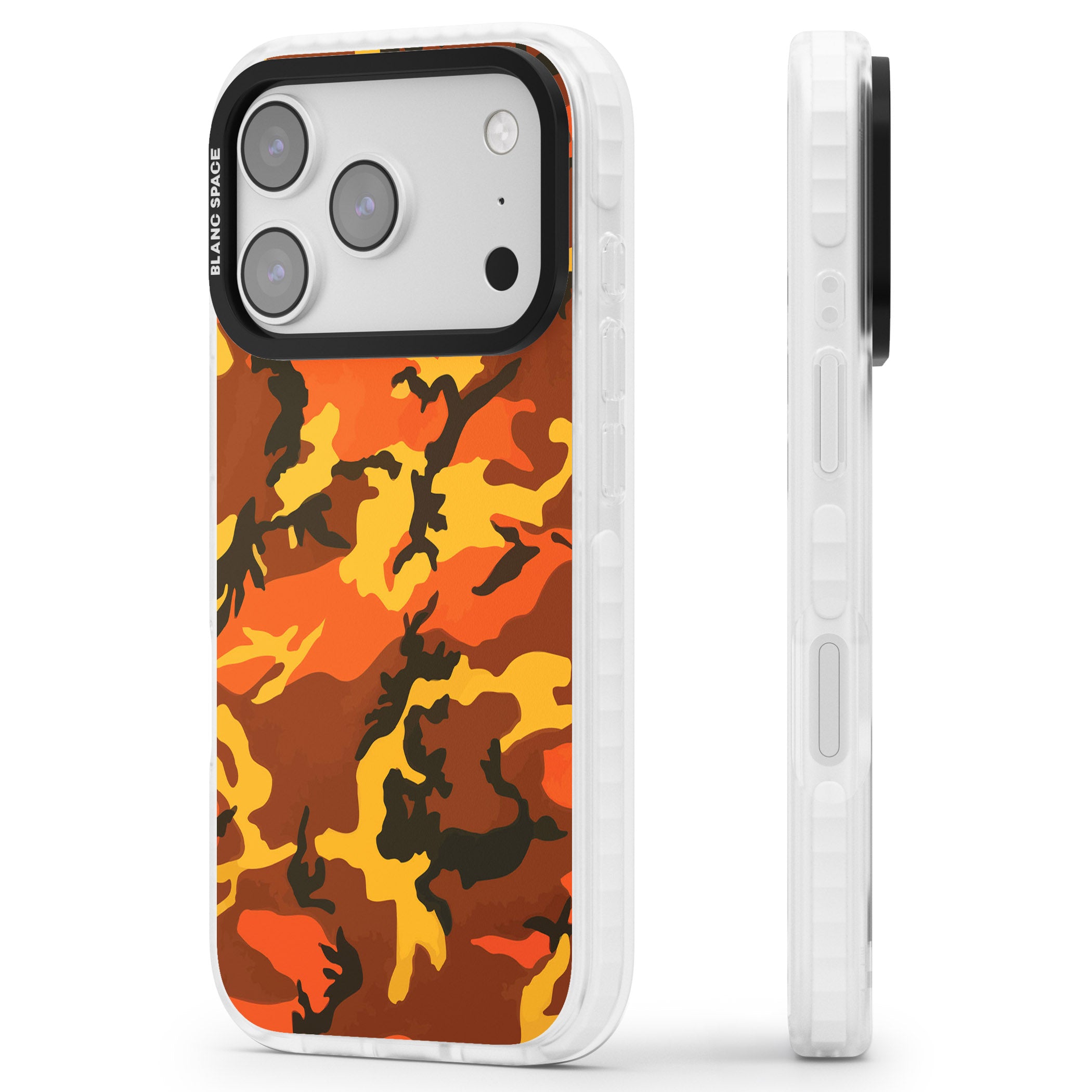 Orange Camo iPhone 17 Pro Impact Clear Phone Case Side Profile