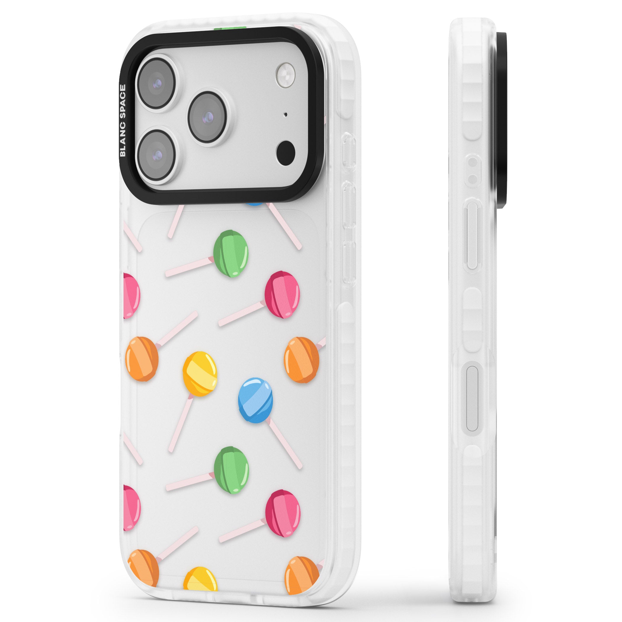Lollipop Pattern iPhone 17 Pro Impact Clear Phone Case Side Profile