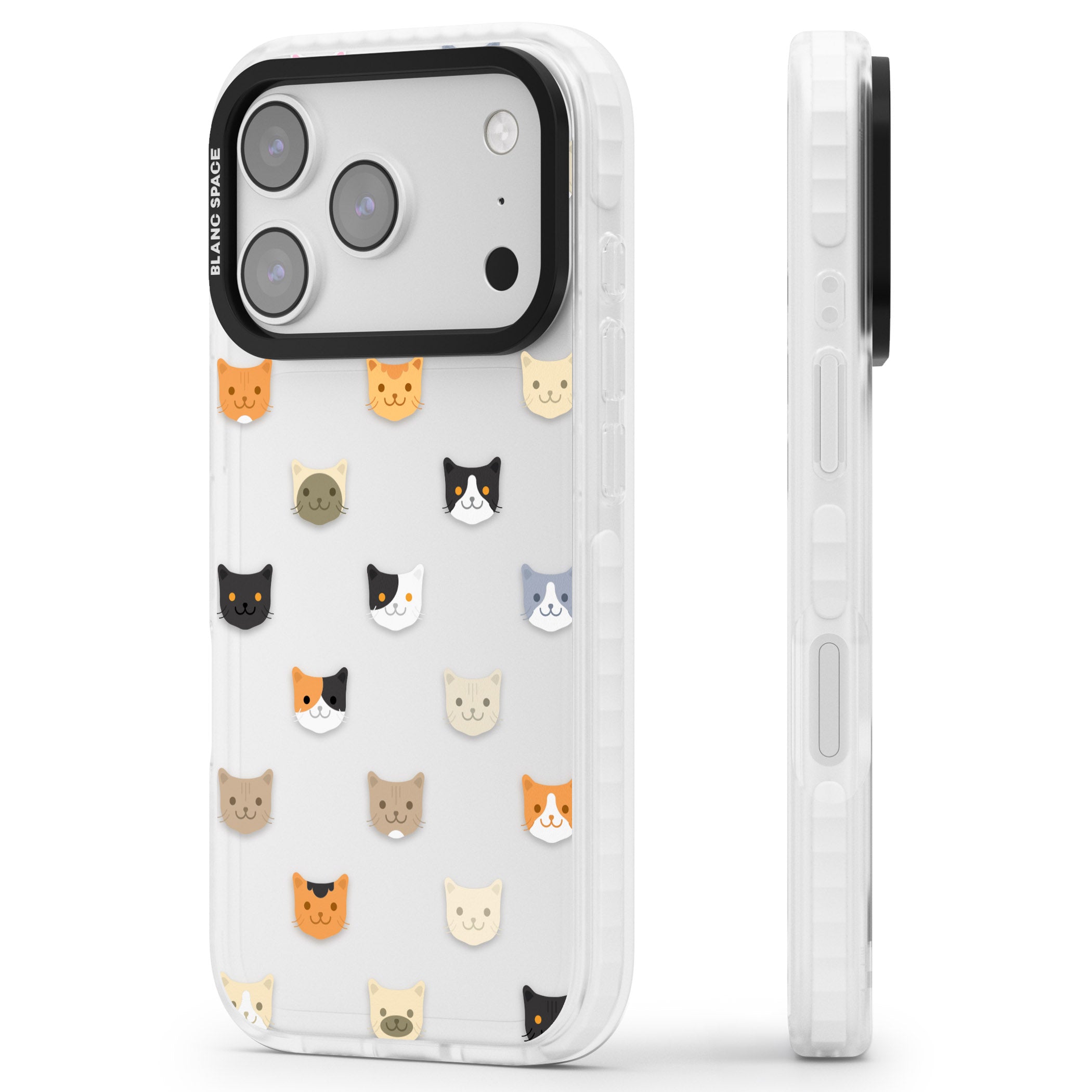 Cute Cat Face Transparent iPhone 17 Pro Impact Clear Phone Case Side Profile