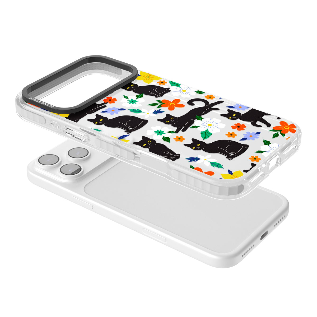 Cat Flowers iPhone 17 Pro Max Impact Clear Phone Case angled
