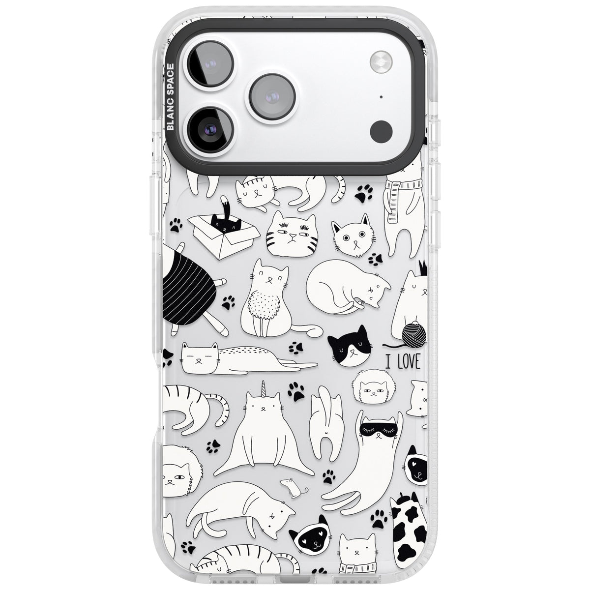 Cartoon Cats (Black & White) iPhone 17 Pro Max Impact Clear Phone Case front