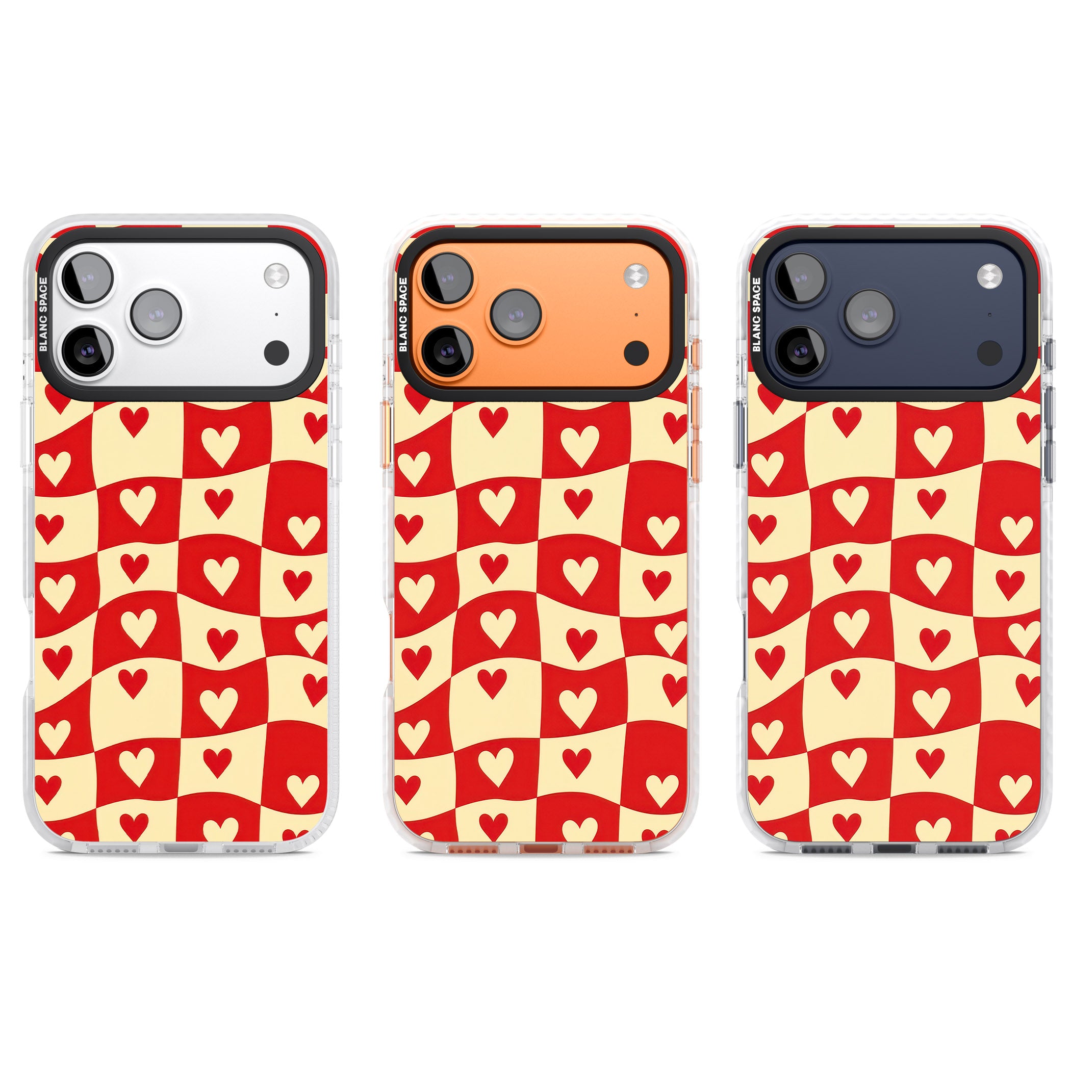 Red Wavy Checked & Hearts iPhone 17 Pro Impact Clear Phone Case APT Impact Protection
