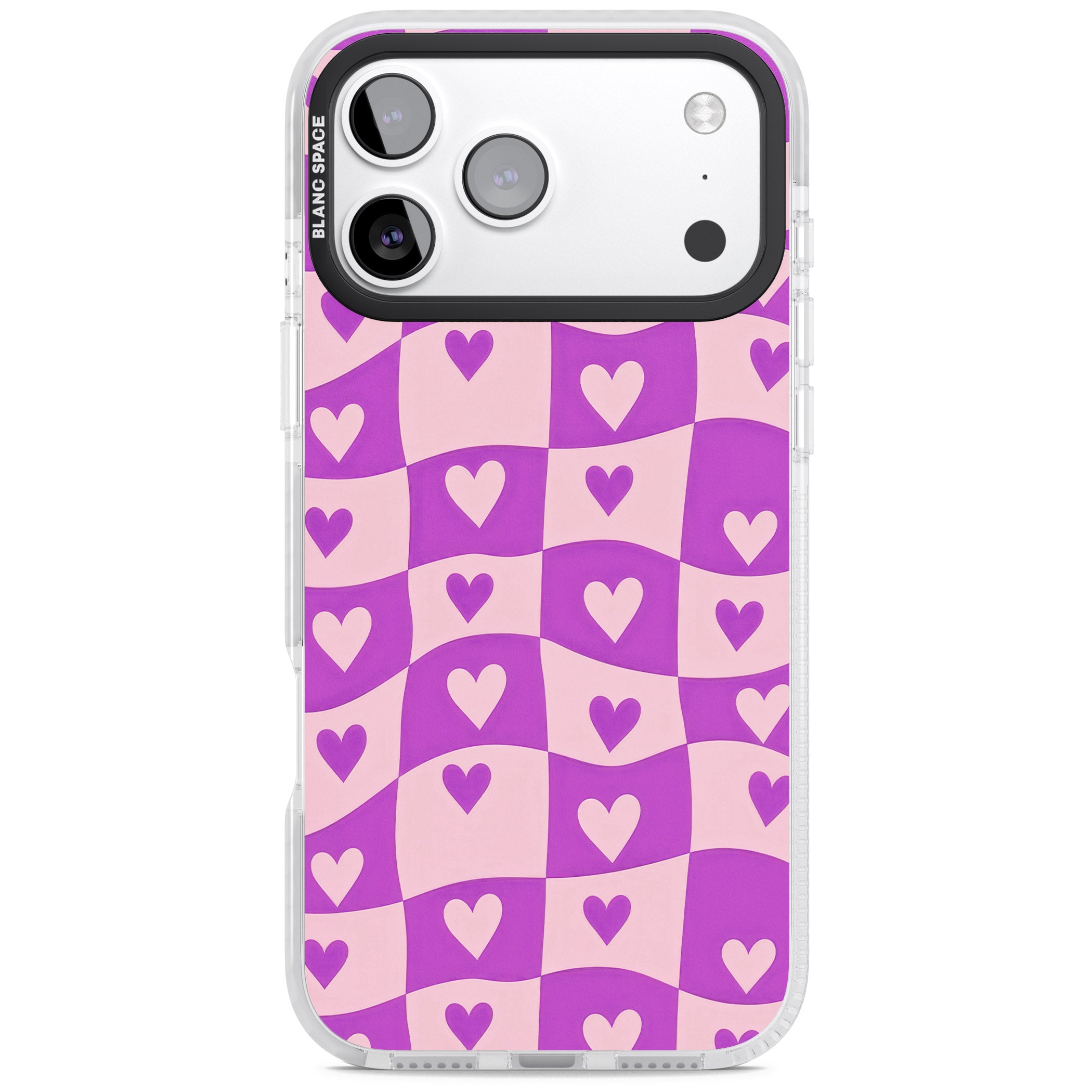 Purple Wavy Checked Hearts iPhone 17 Pro Impact Clear Phone Case