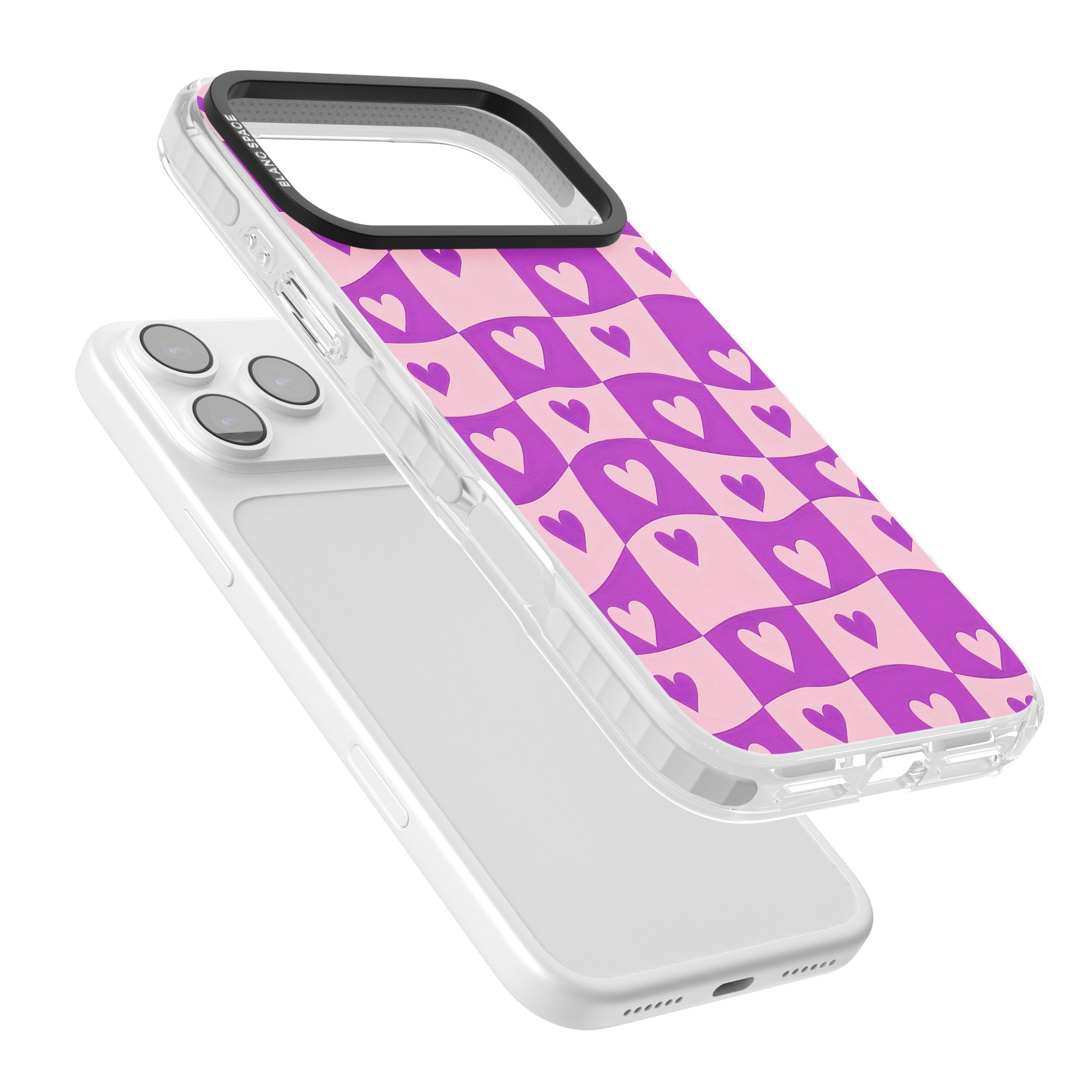 Purple Wavy Checked Hearts iPhone 17 Pro Impact Clear Phone Case Colours
