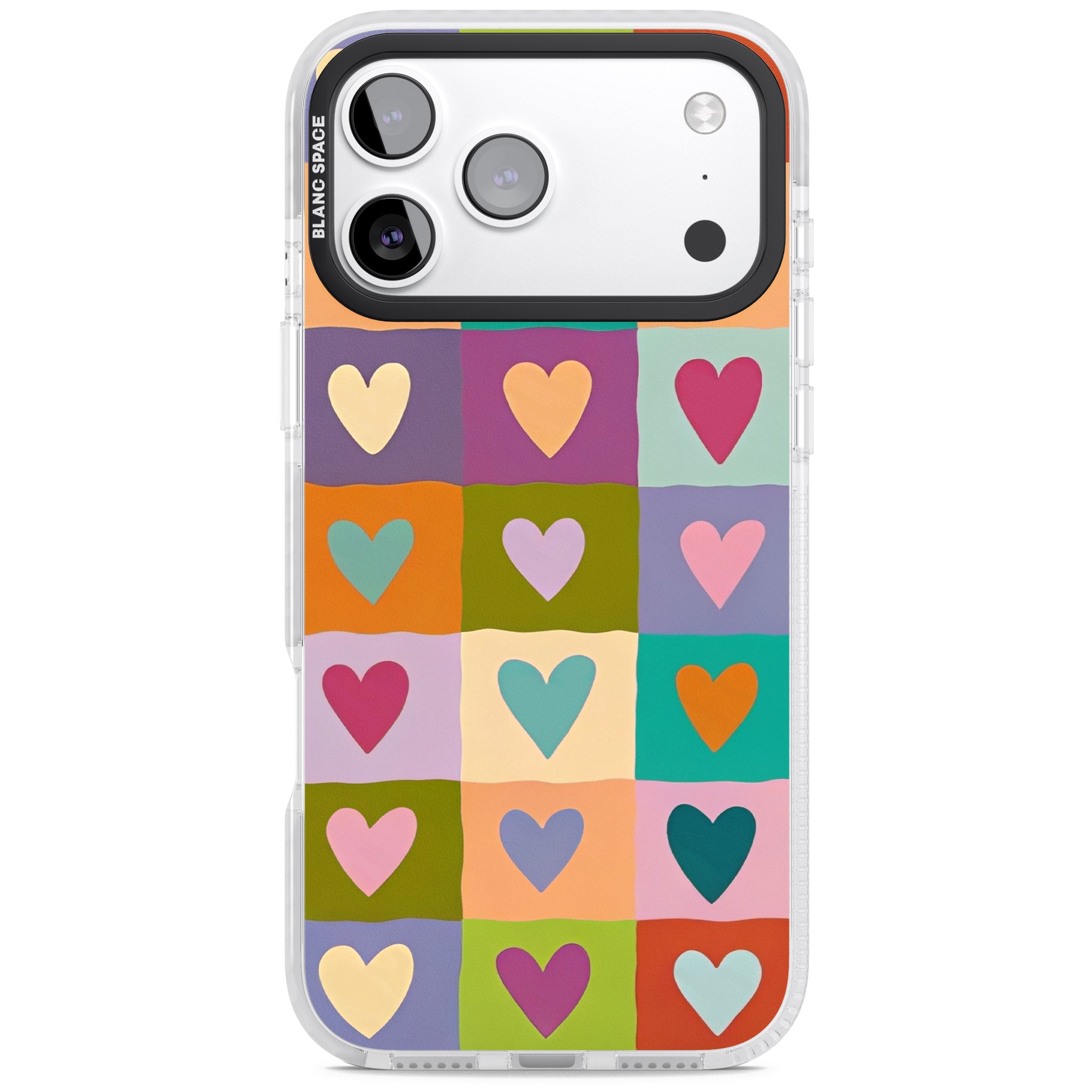 Multicolour Checked Hearts iPhone 17 Pro Impact Clear Phone Case