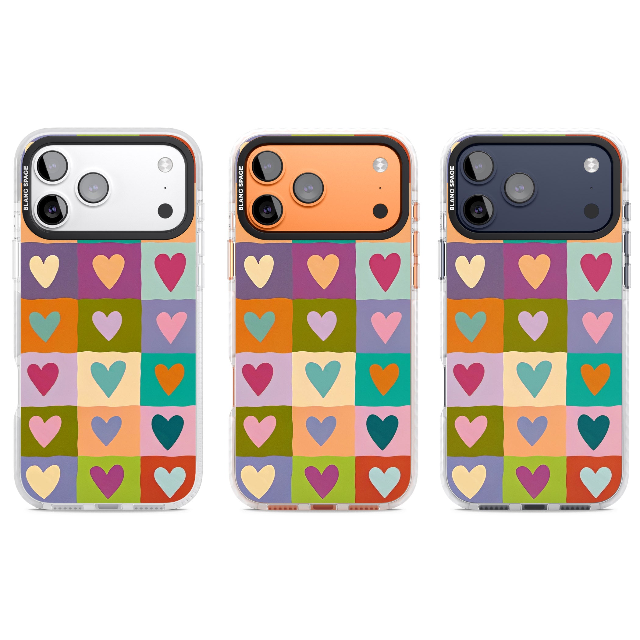 Multicolour Checked Hearts iPhone 17 Pro Impact Clear Phone Case APT Impact Protection