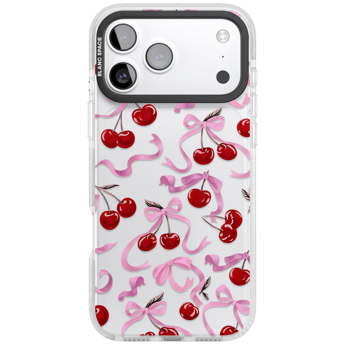 Pink Bow & Cherries iPhone 17 Pro Max Impact Clear Phone Case front