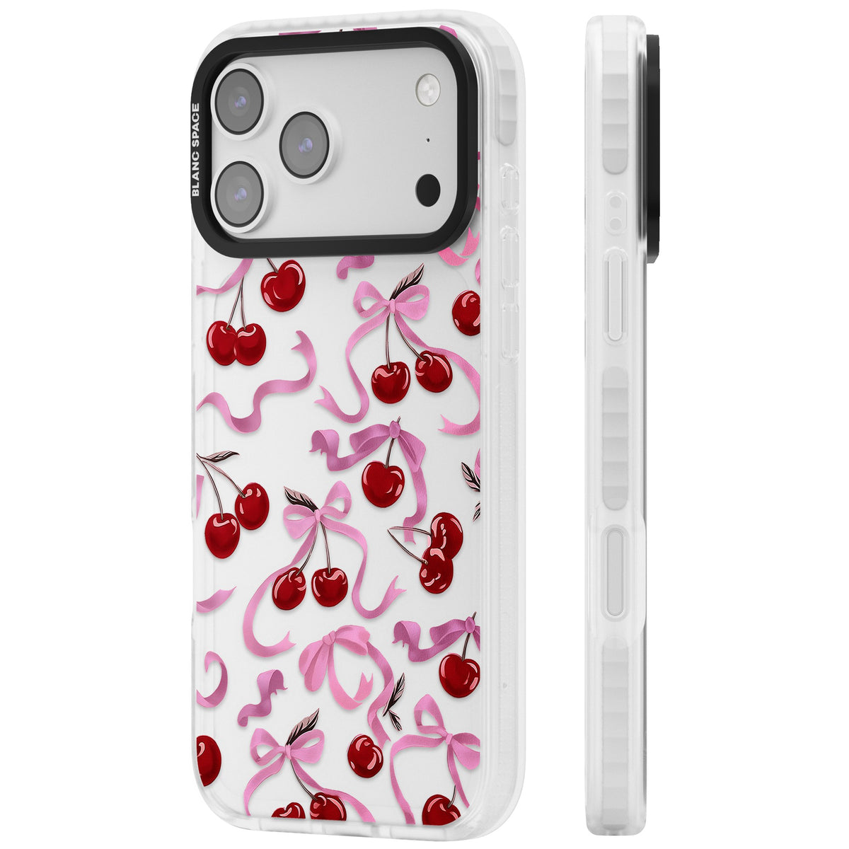 Pink Bow & Cherries iPhone 17 Pro Max Impact Clear Phone Case side