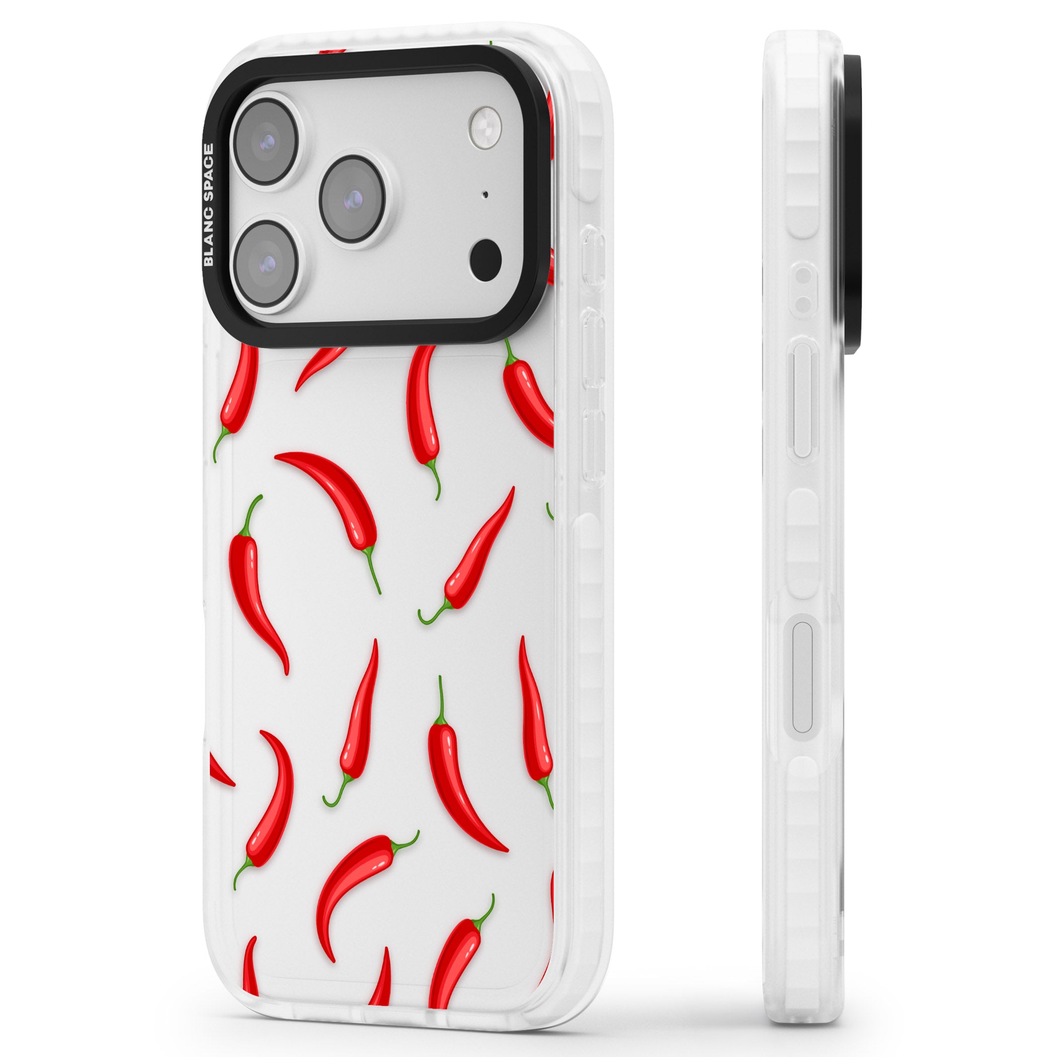 Chilli Pattern iPhone 17 Pro Impact Clear Phone Case Side Profile