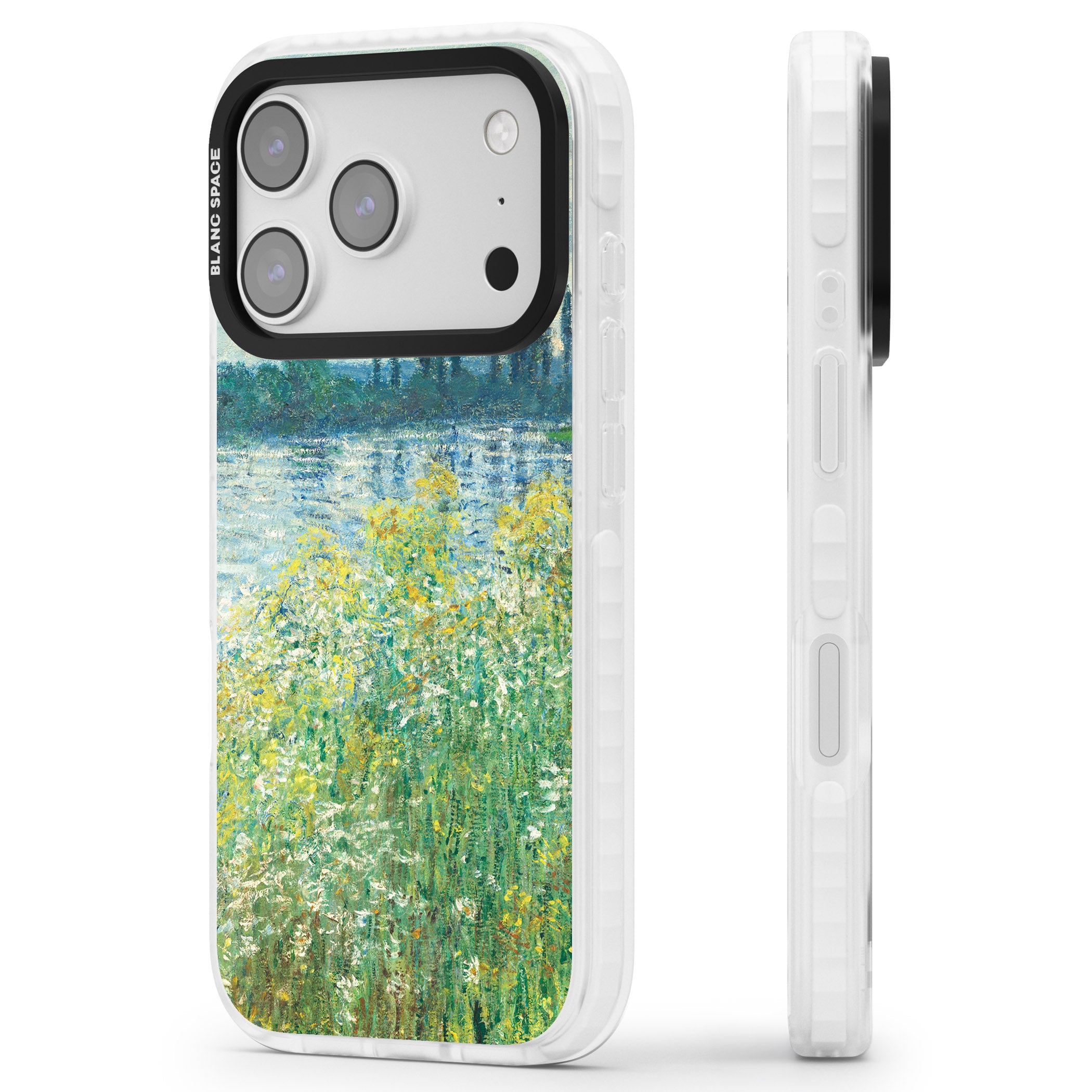 Banks Of The Seine By Claude Monet iPhone 17 Pro Impact Clear Phone Case Side Profile