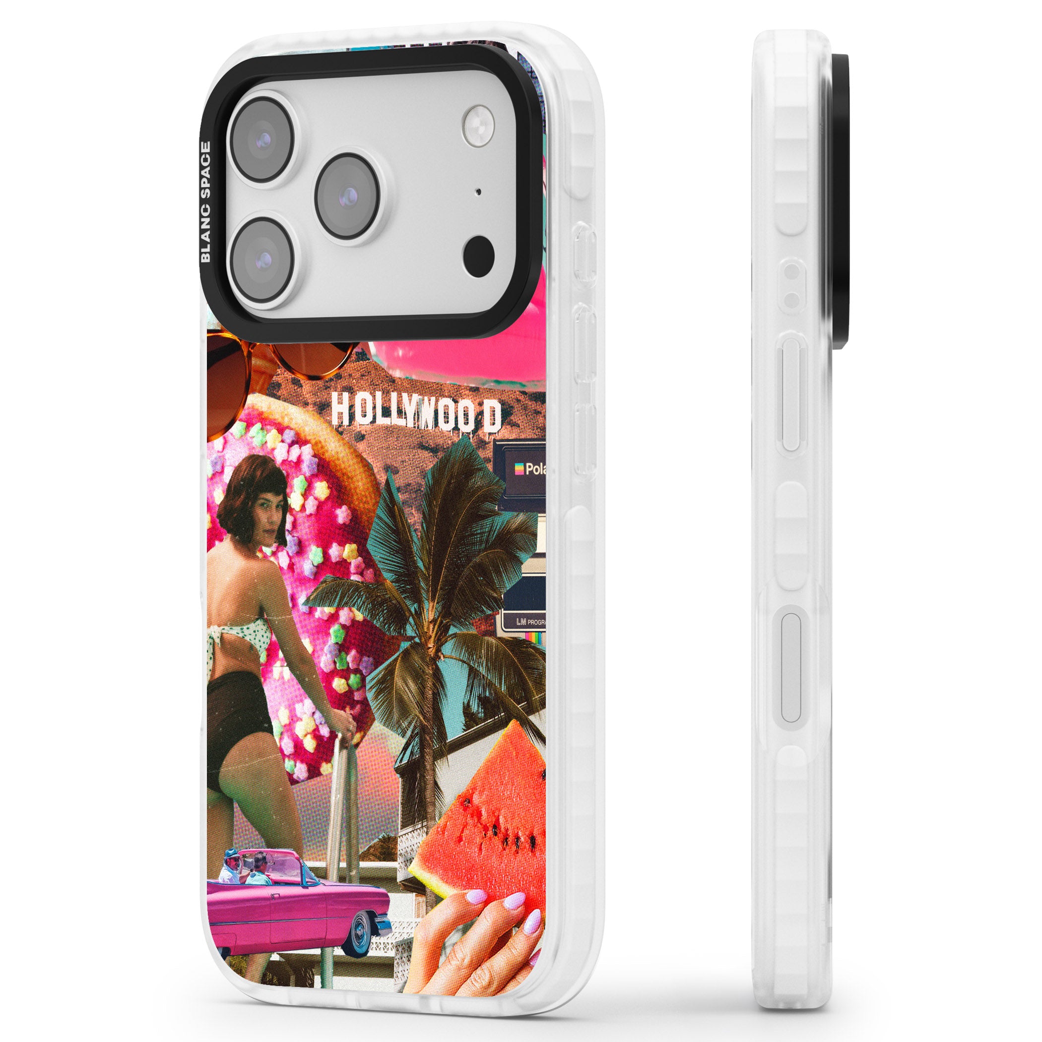 Hollywood Retro Collage iPhone 17 Pro Impact Clear Phone Case Side Profile
