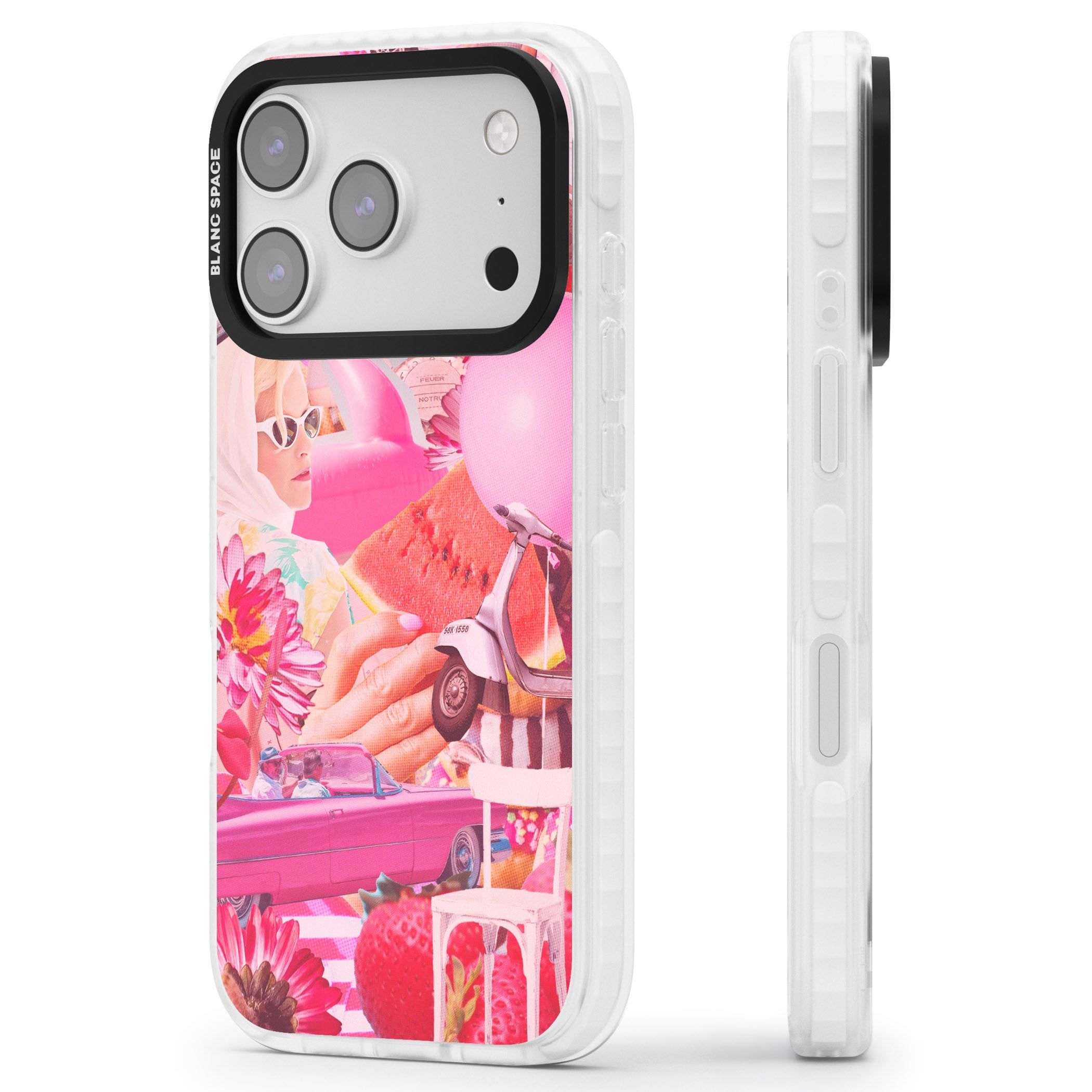 Retro Pink Glamour iPhone 17 Pro Impact Clear Phone Case Side Profile