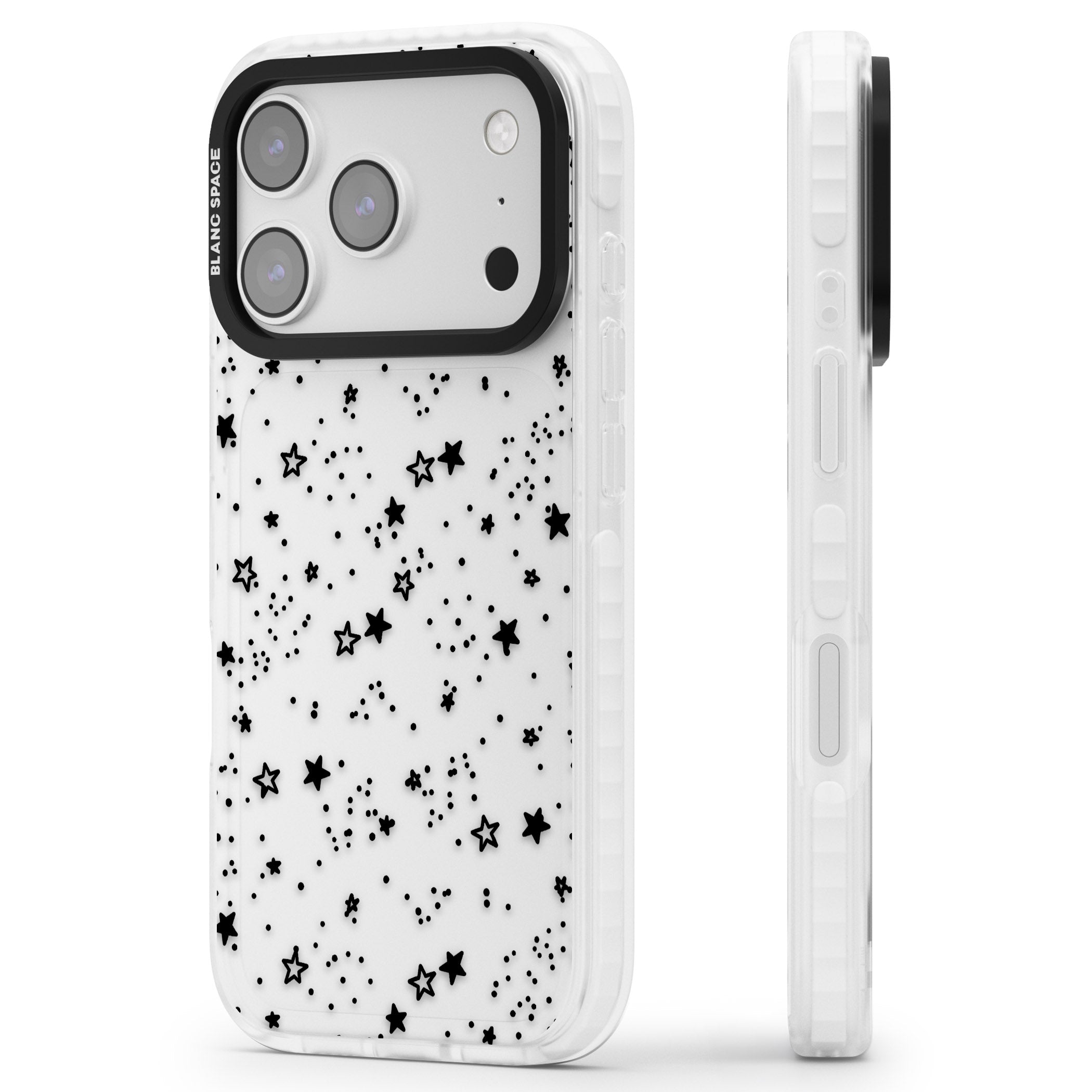 Black Star Speckle iPhone 17 Pro Impact Clear Phone Case Side Profile
