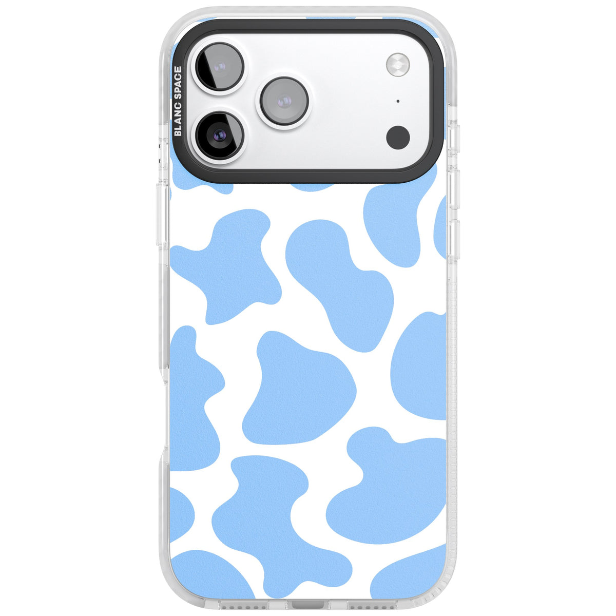 Blue And White Cow Print iPhone 17 Pro Max Impact Clear Phone Case front