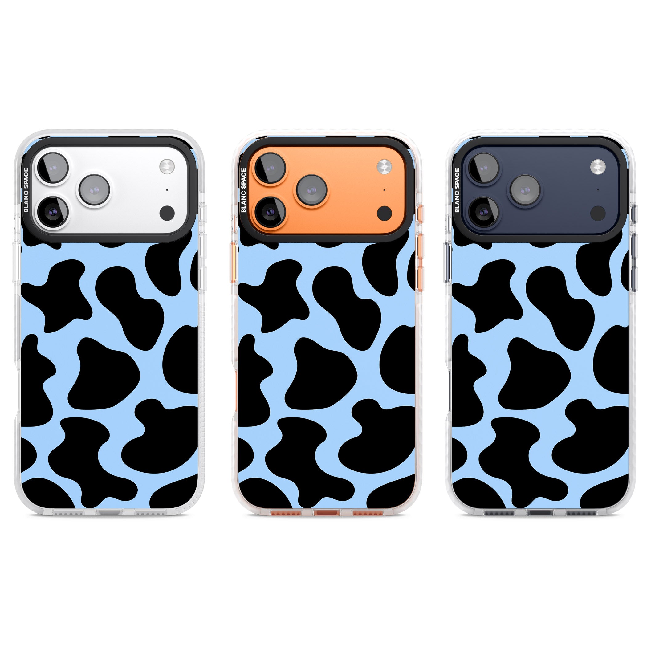 Blue And Black Cow Print iPhone 17 Pro Impact Clear Phone Case APT Impact Protection