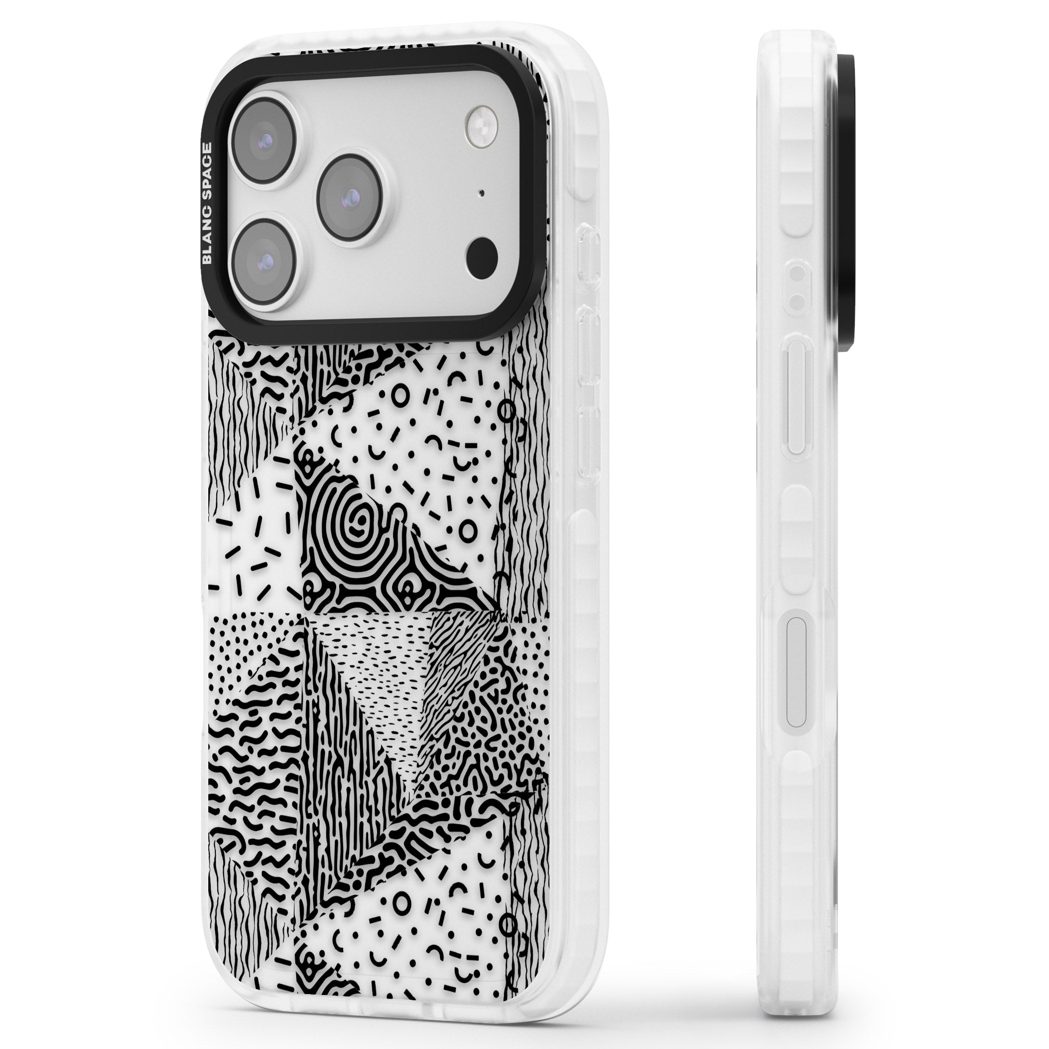 Monochrome Pattern iPhone 17 Pro Impact Clear Phone Case Side Profile