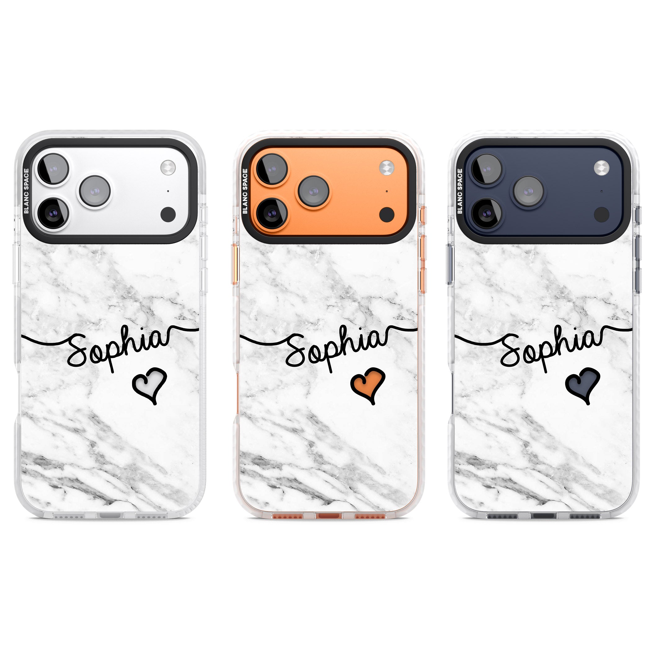 Personalised White Marble Heart iPhone 17 Pro Impact Clear Phone Case APT Impact Protection