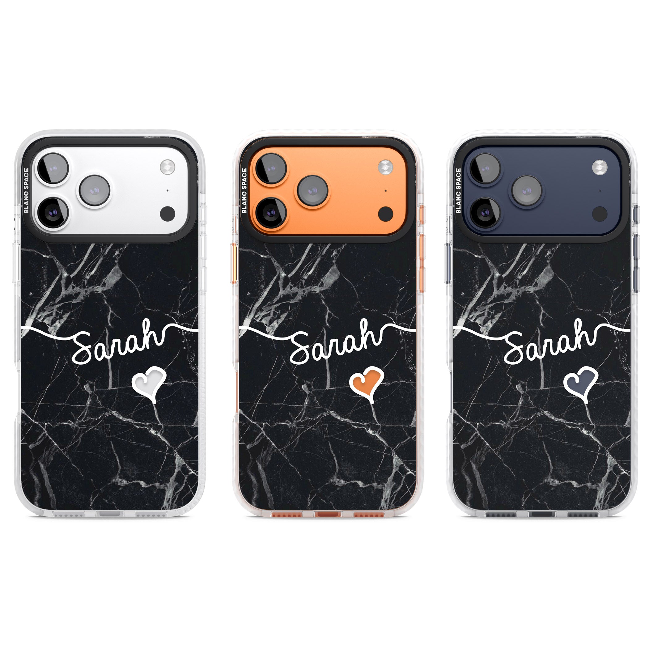 Personalised Black Marble Heart iPhone 17 Pro Impact Clear Phone Case APT Impact Protection