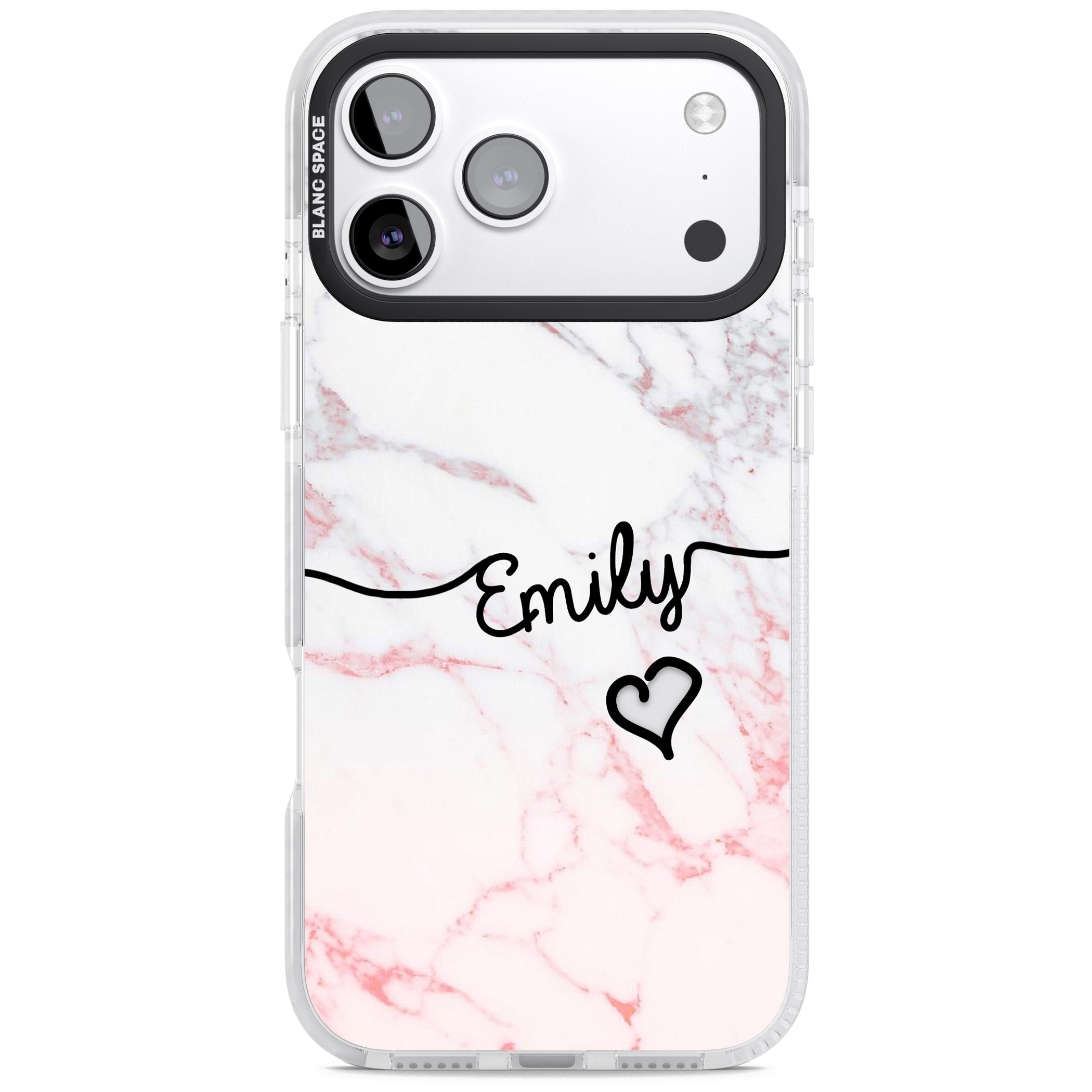 Personalised Pink Fade Marble Heart iPhone 17 Pro Impact Clear Phone Case