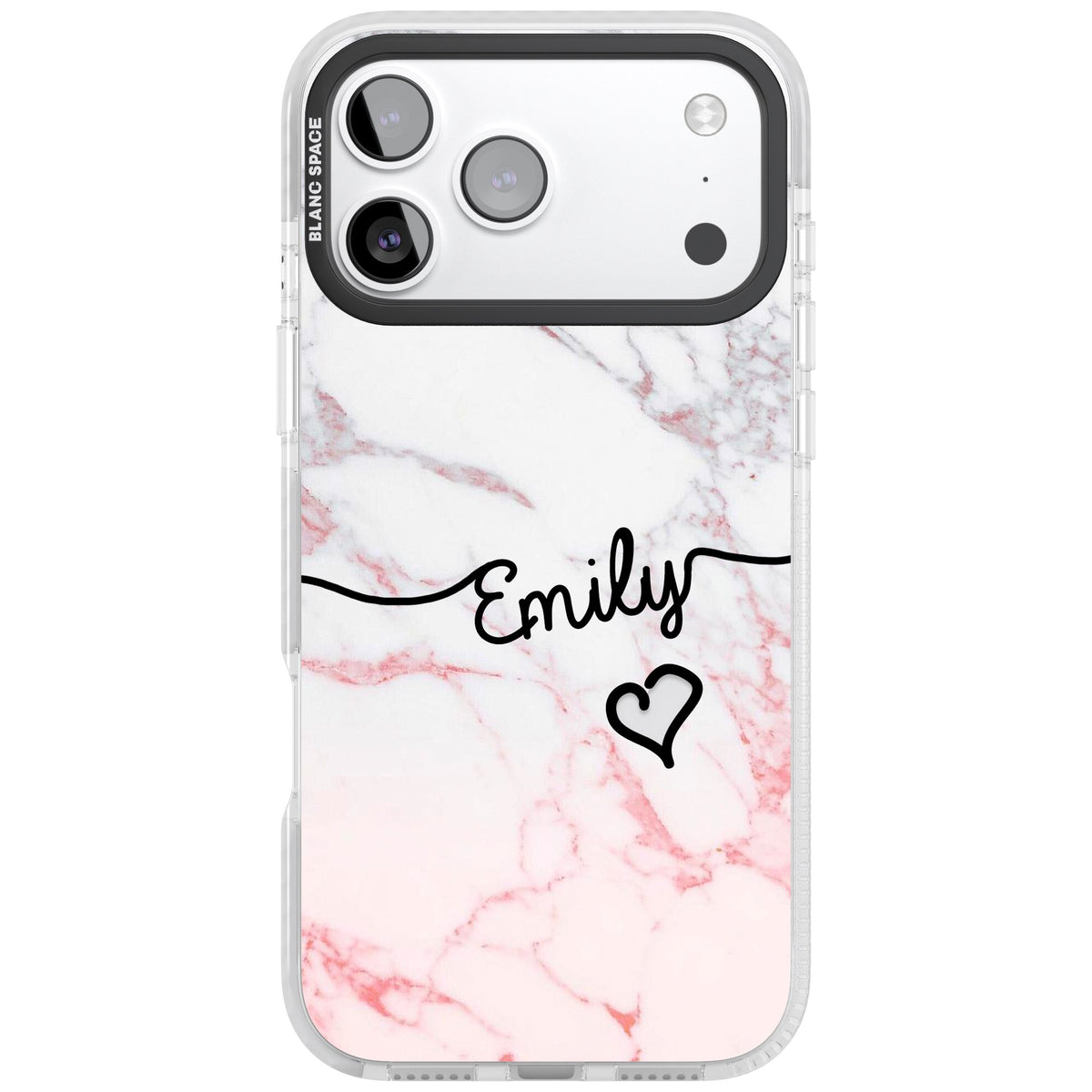 Personalised Pink Fade Marble Heart iPhone 17 Pro Max Impact Clear Phone Case front