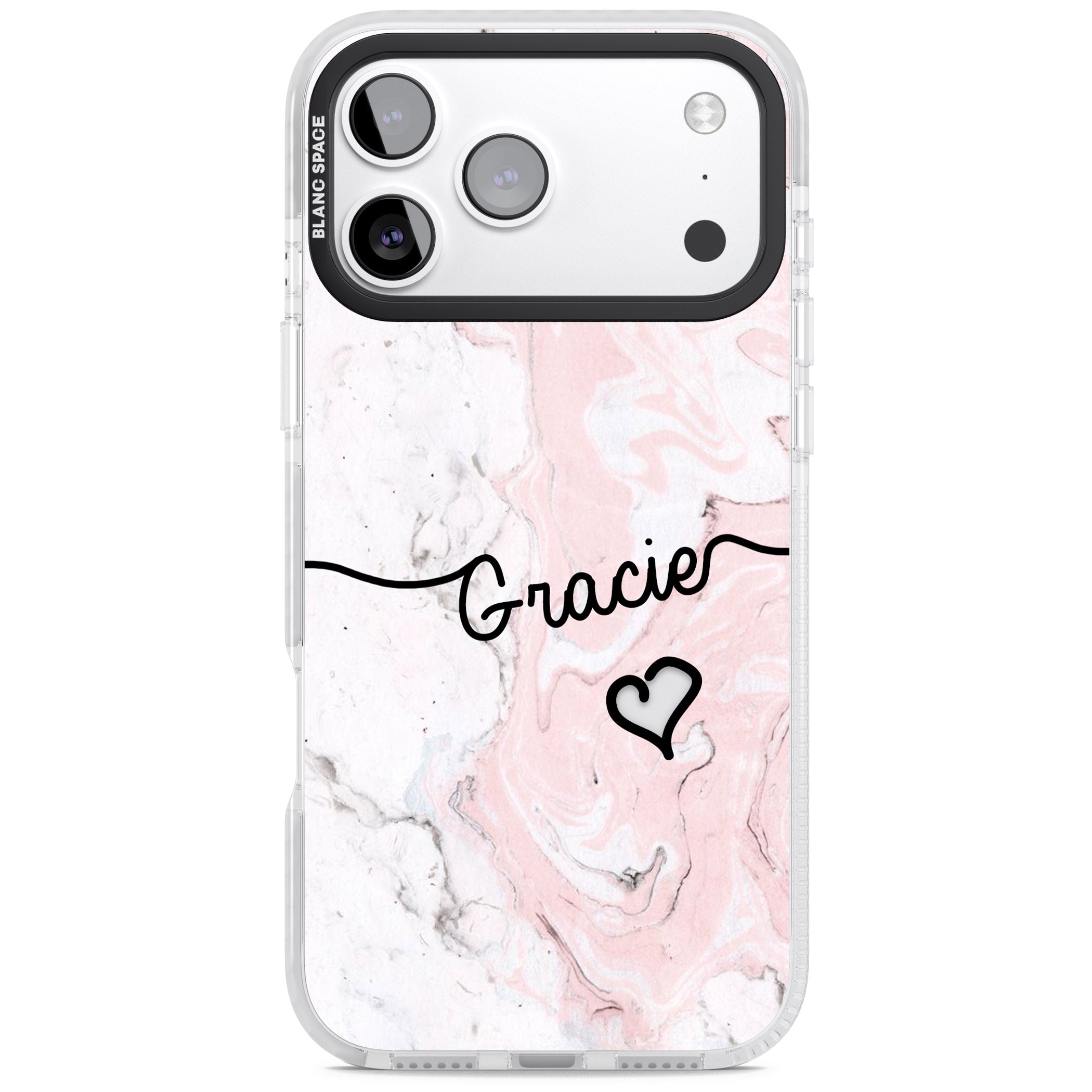 Personalised Pink Marble iPhone 17 Pro Impact Clear Phone Case