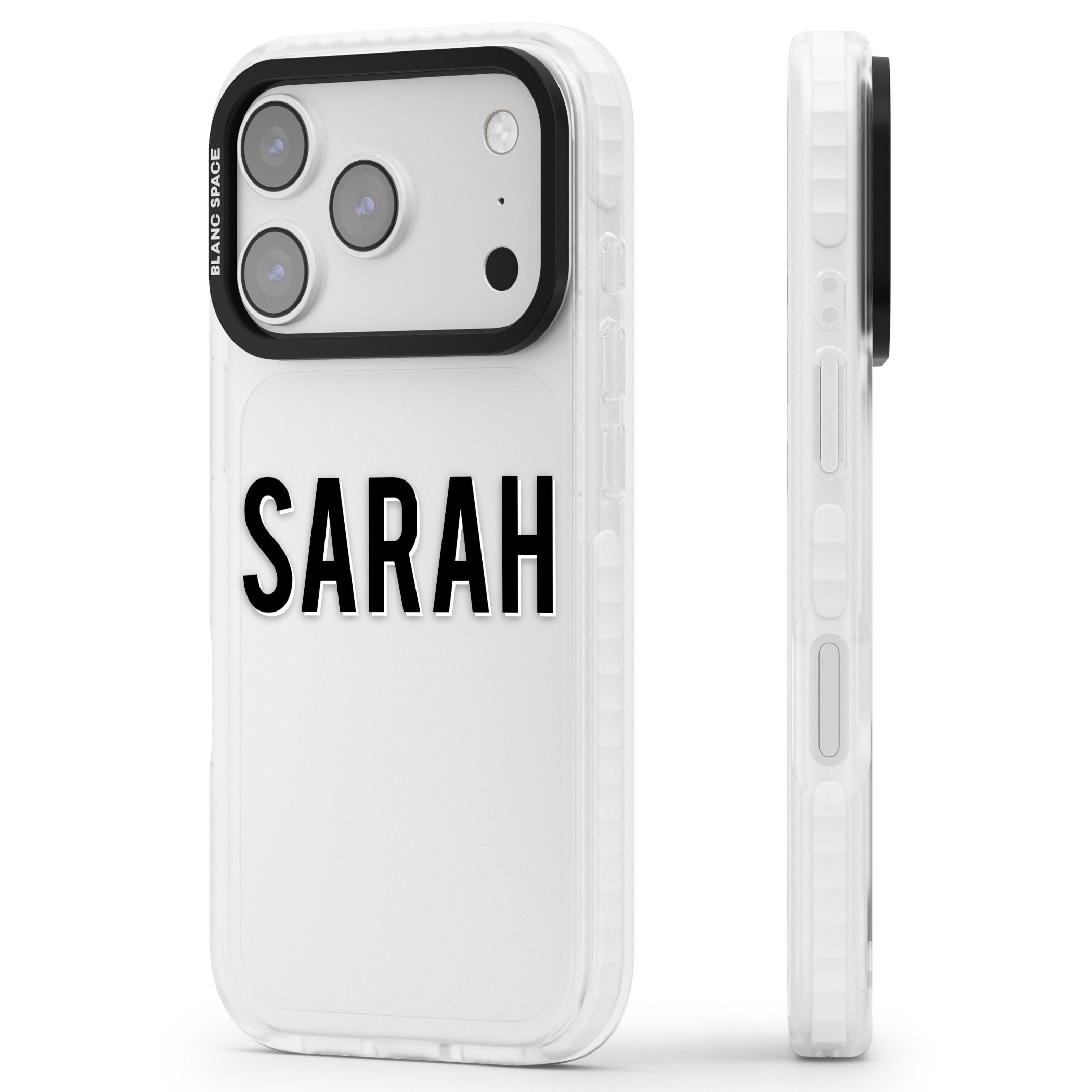 Personalised Clear Name iPhone 17 Pro Impact Clear Phone Case Side Profile
