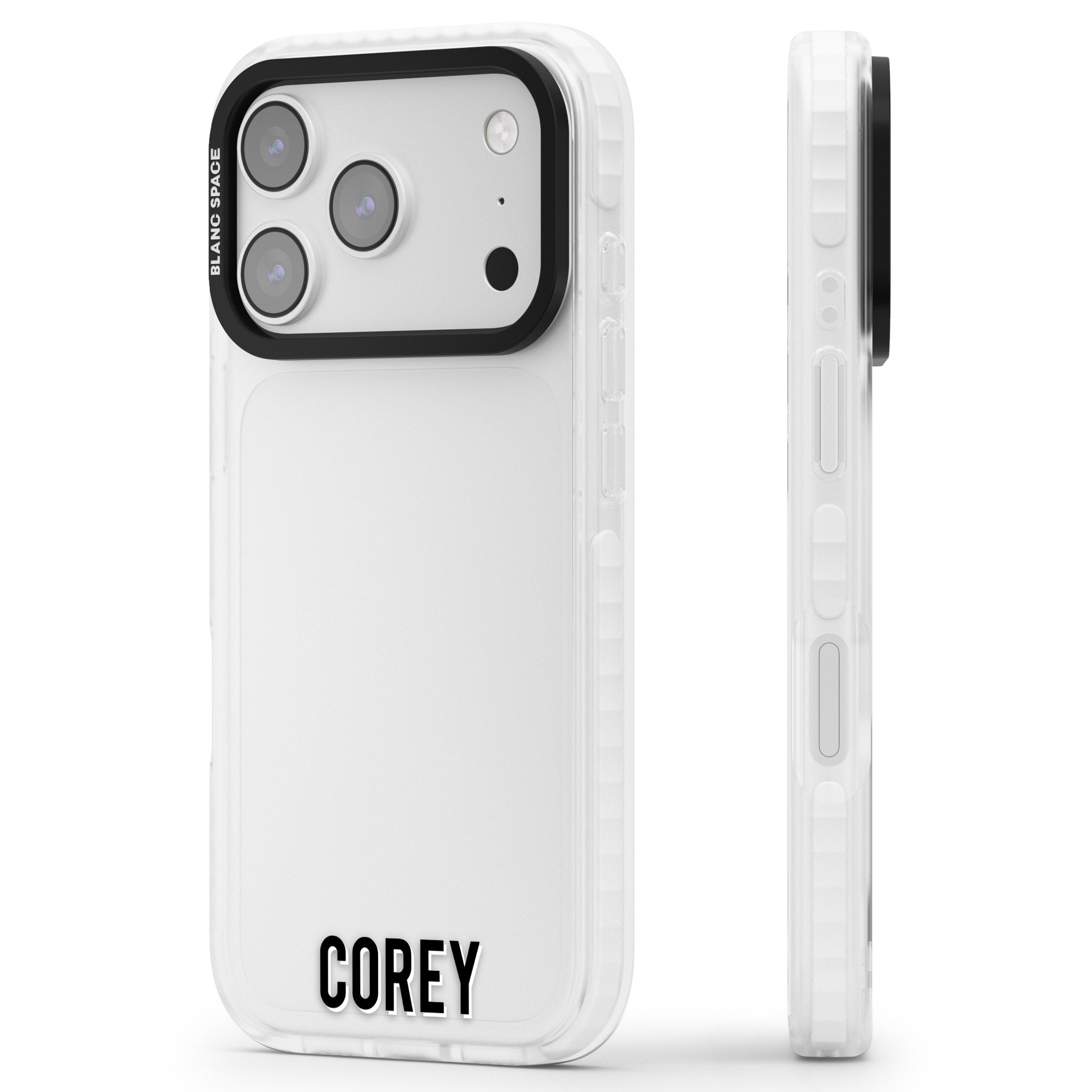 Personalised Bottom Name iPhone 17 Pro Impact Clear Phone Case Side Profile